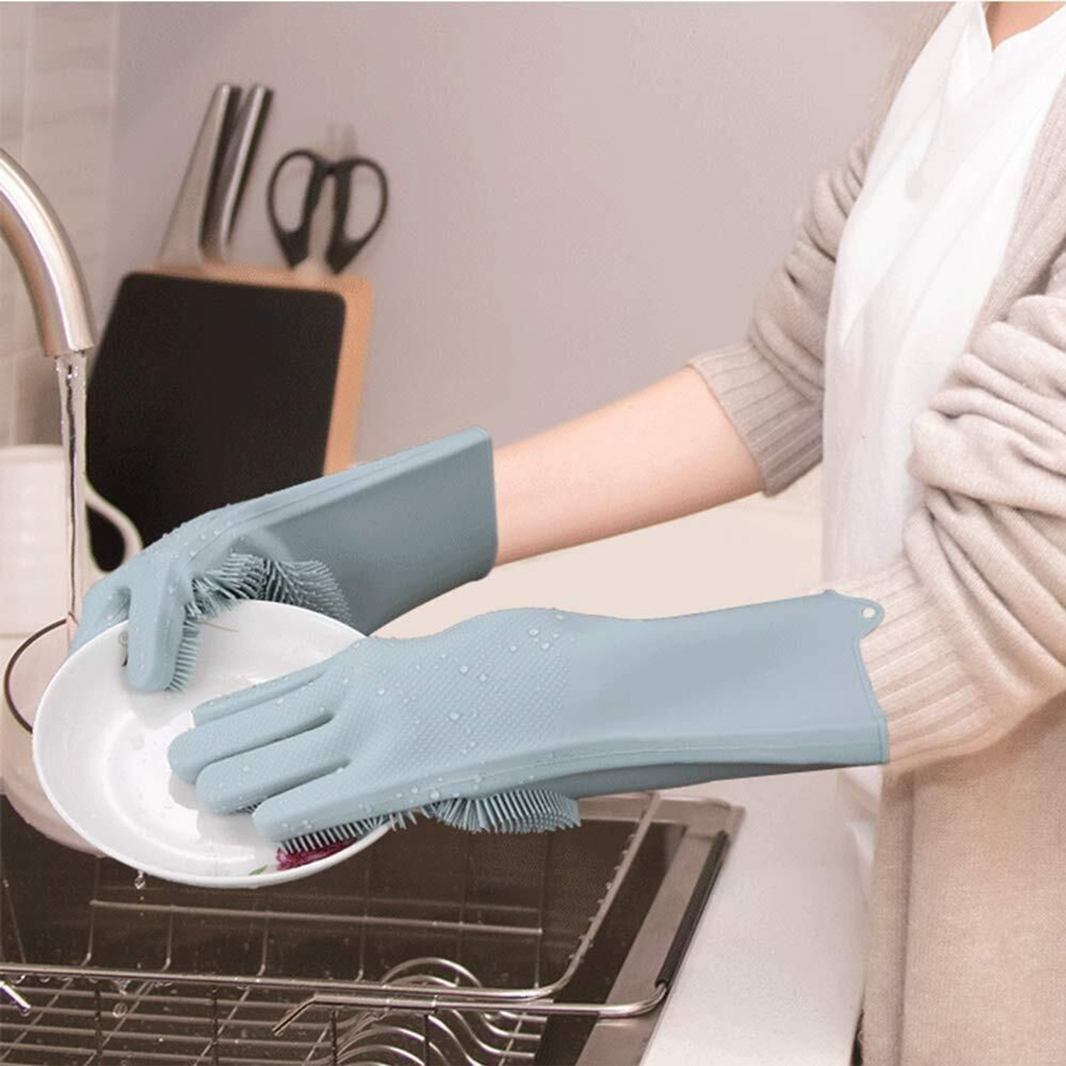 Image of Donizard Magic Silicon Gloves With Scrubber- for Cleaning, Utensils, Wet and Dry Glove