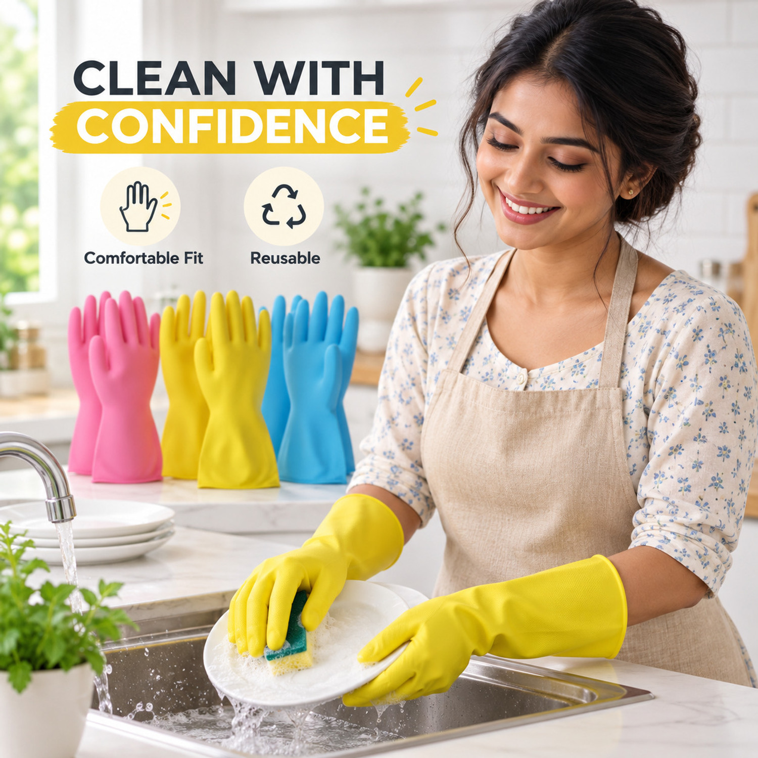 Image of Axisgrip Long Sleeves Rubber Washable Reusable Kitchen Farming Agricular Garden Wet and Dry Glove Set