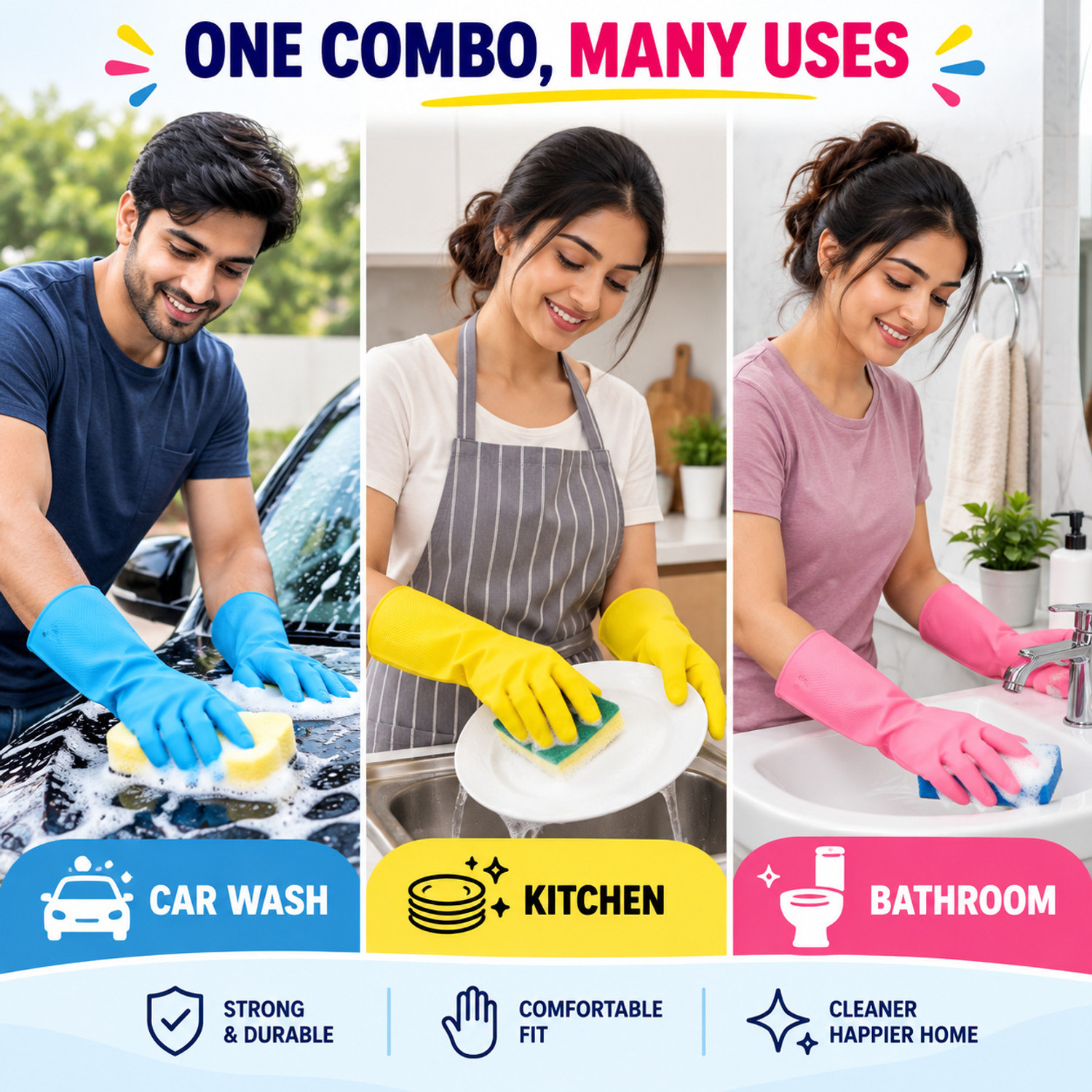 Image of Axisgrip Long Sleeves Rubber Washable Reusable Kitchen Farming Agricular Garden Wet and Dry Glove Set