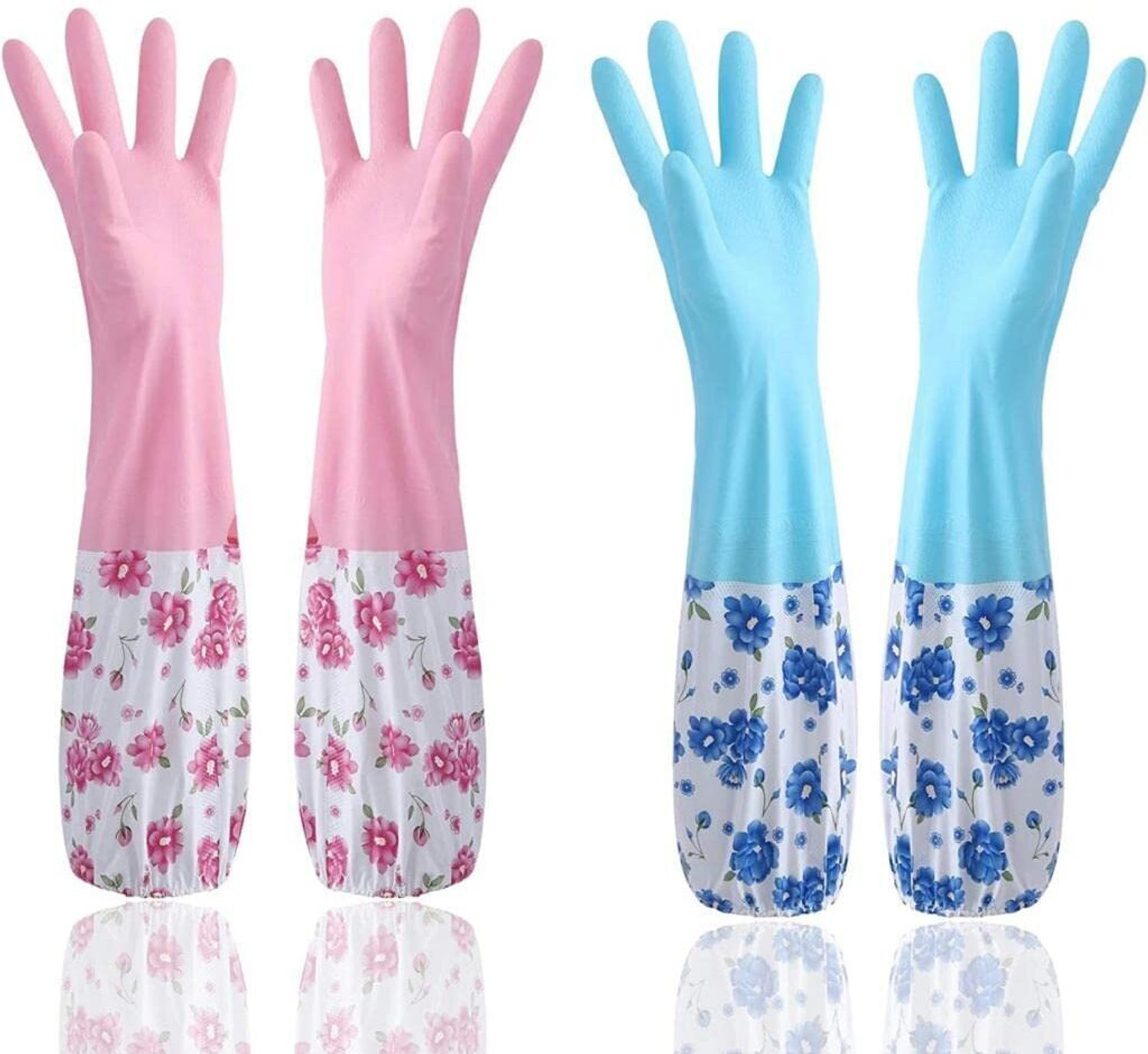 Image of krenz Reusable Rubber Latex PVC Flock lined Hand Gloves For Kitchen Long Sleeves Wet and Dry Glove Set