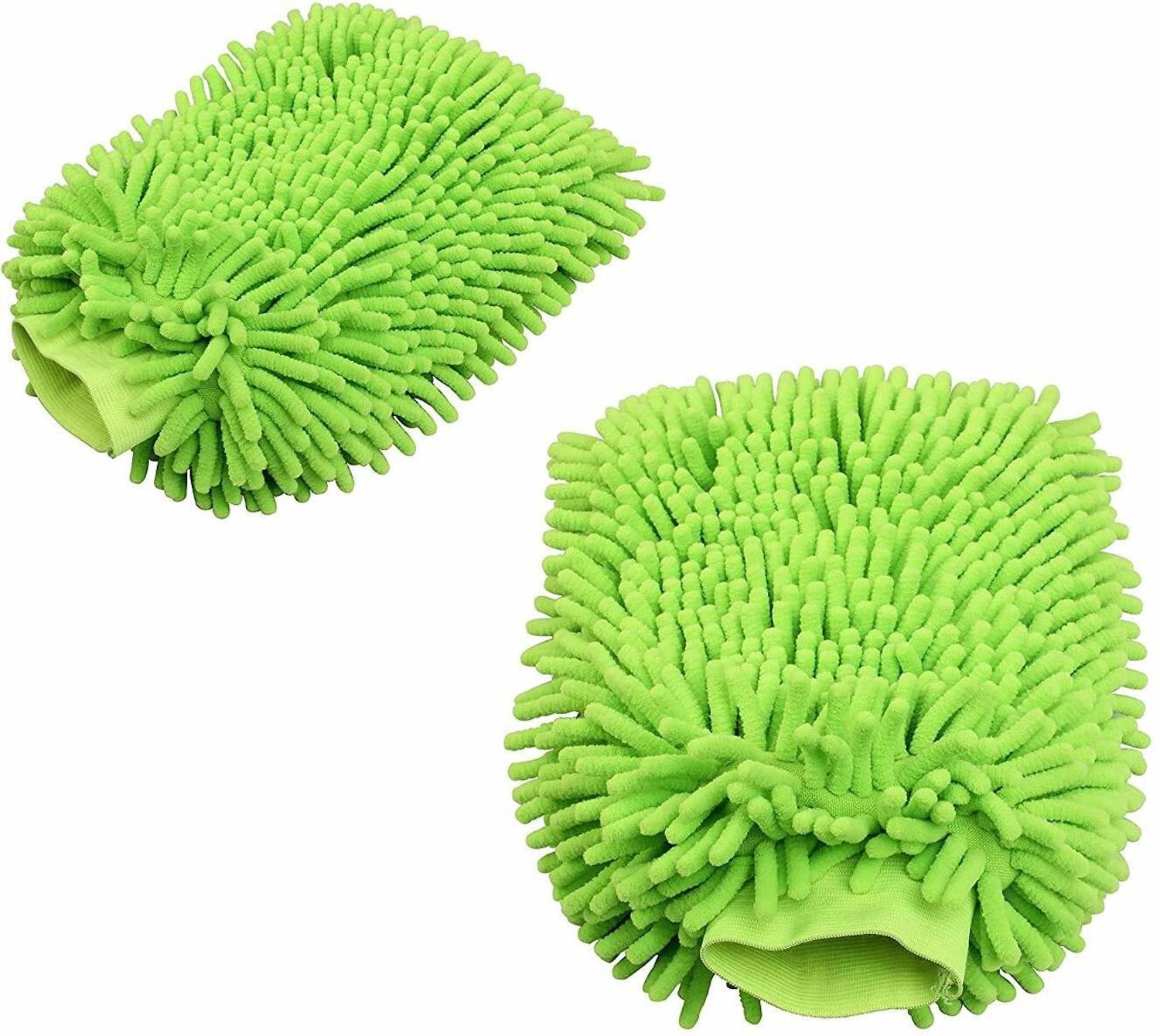 AUTOCOSMIC Microfiber Vehicle Washing Washing Mitt Hand Glove (Pack Of 2) Wet and Dry Glove Set