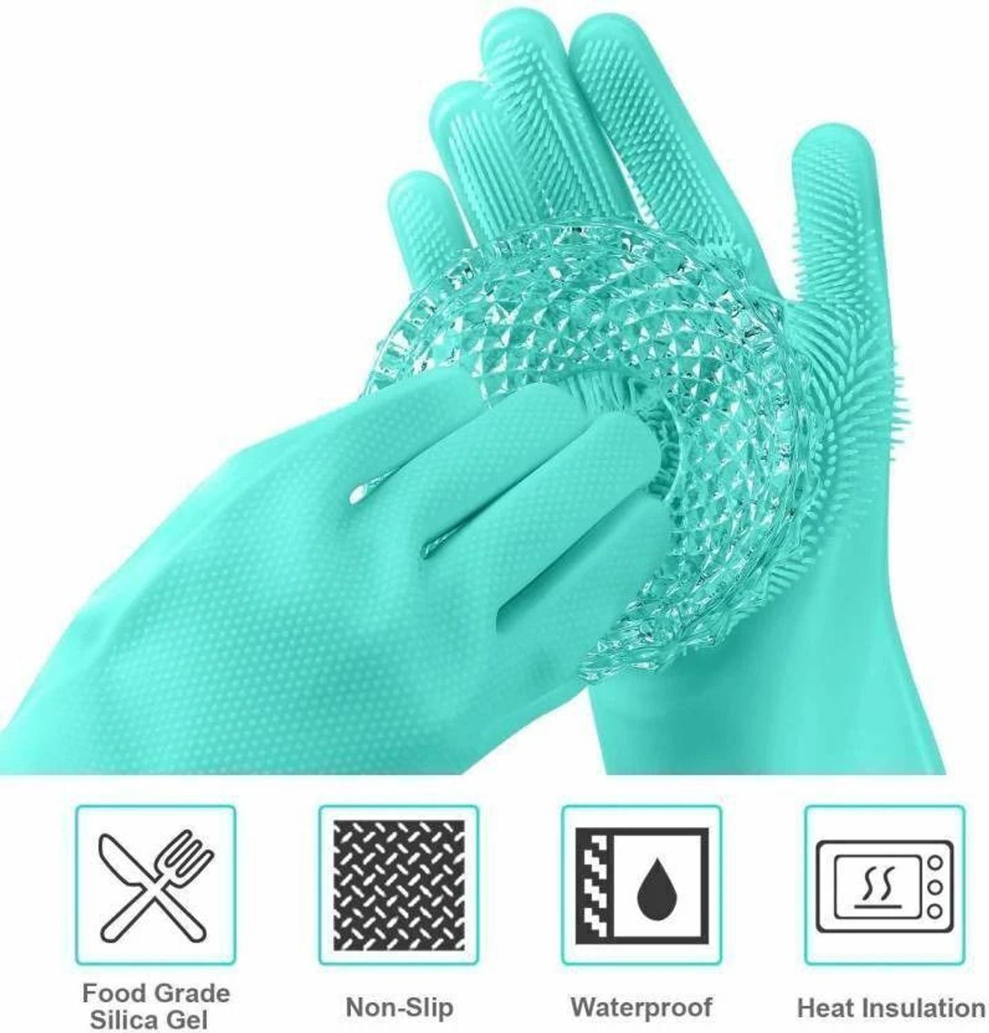 bawaly etrade Reusable Rubber Silicon Household Safety Wash Scrubber Heat Resistant Kitchen Gloves for Dish washing, Cleaning, Gardening Wet and Dry Glove hand gloves for kitchen Wet and Dry Glove Set Wet and Dry Disposable Glove Set