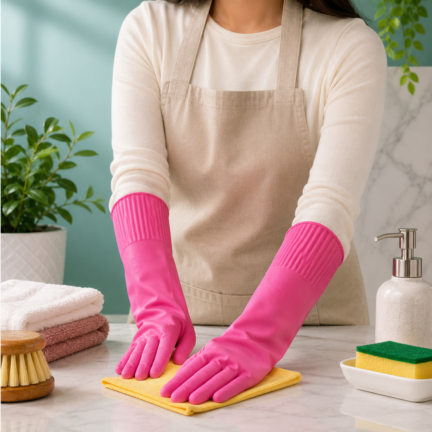 Image of Donizard Dishwashing Cleaning Gloves, Hand Gloves for Washing Utensils (1 Pair) Wet and Dry Glove