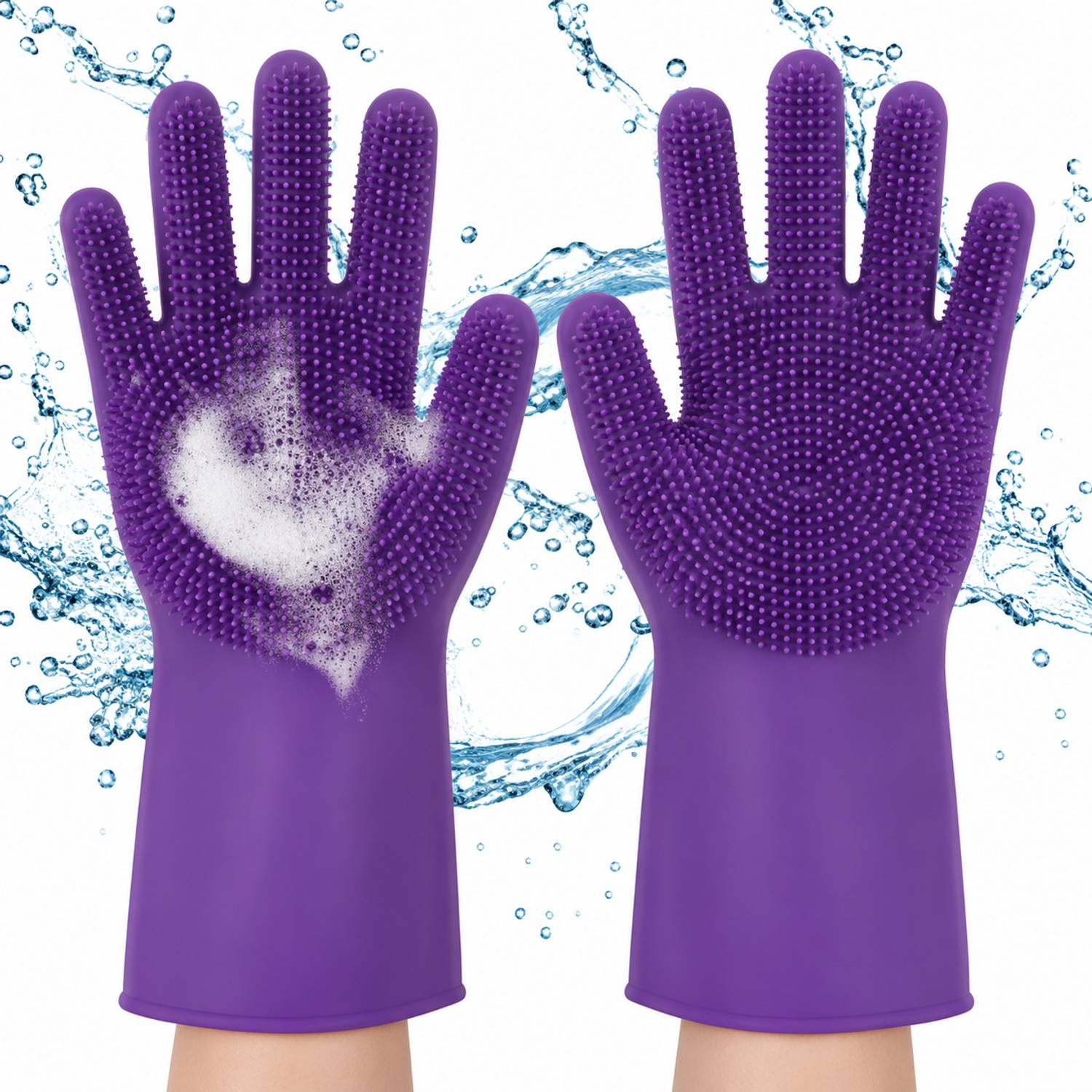 7SHIELD Silicon Gloves for Bathroom, Kitchen Cleaning & Pet Grooming Glove with Scrubber Wet and Dry Glove