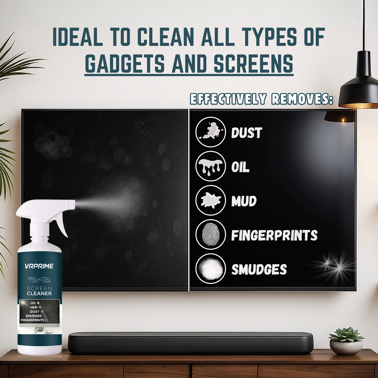 Image of VRPRIME Premium Screen Cleaning Spray with Microfiber Cloth for Laptops, TVs & Mobiles for Computers, Laptops, Mobiles