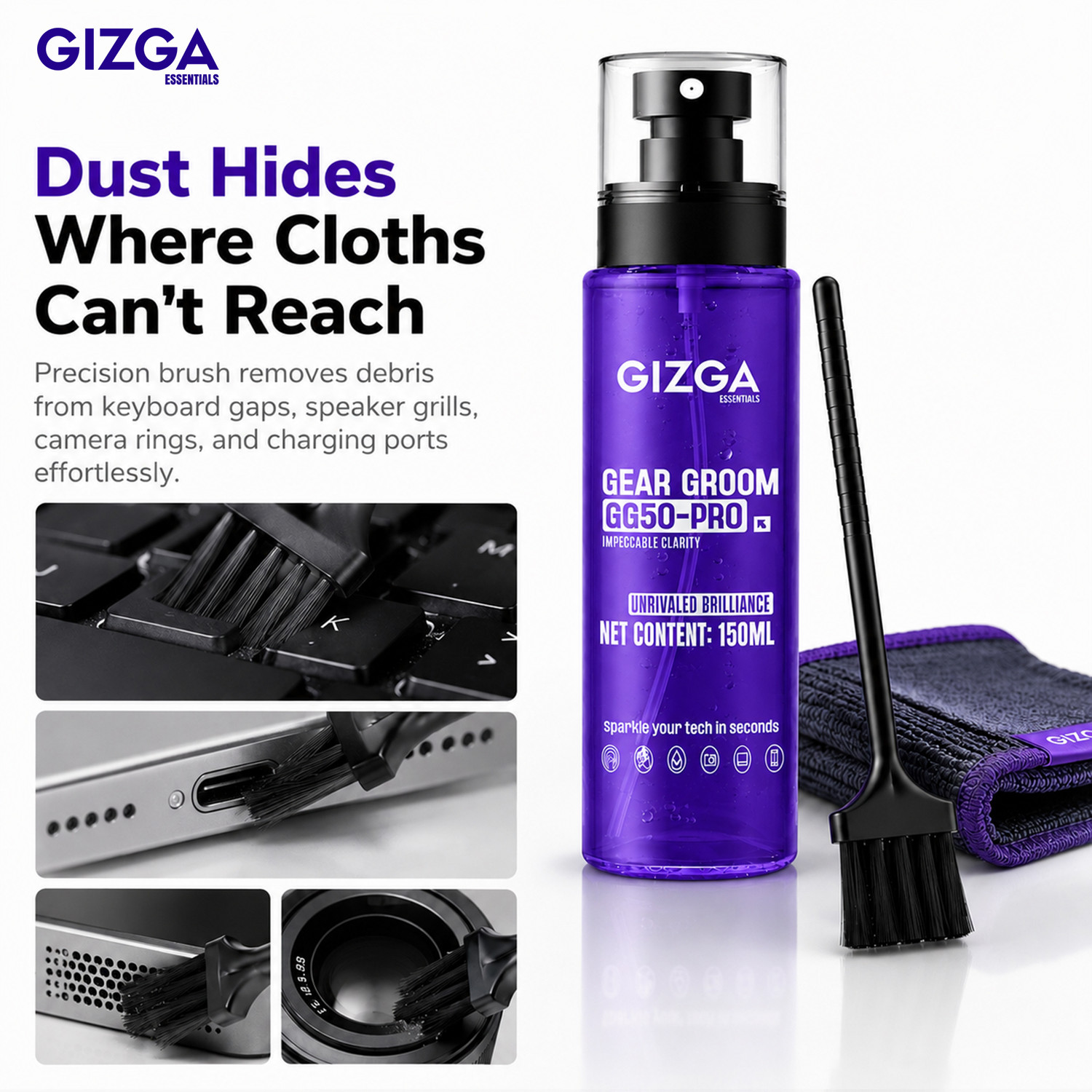 Image of Gizga Essentials 3 in 1 Professional Cleaning Kit for Mobile etc. for Mobiles, Laptops, Computers