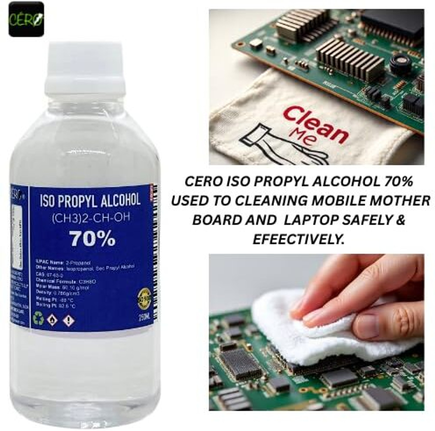 Image of CERO High-Purity Isopropyl Alcohol (IPA) for Cleaning, Rubbing & Disinfecting 250MLX3 for Computers, Laptops, Mobiles
