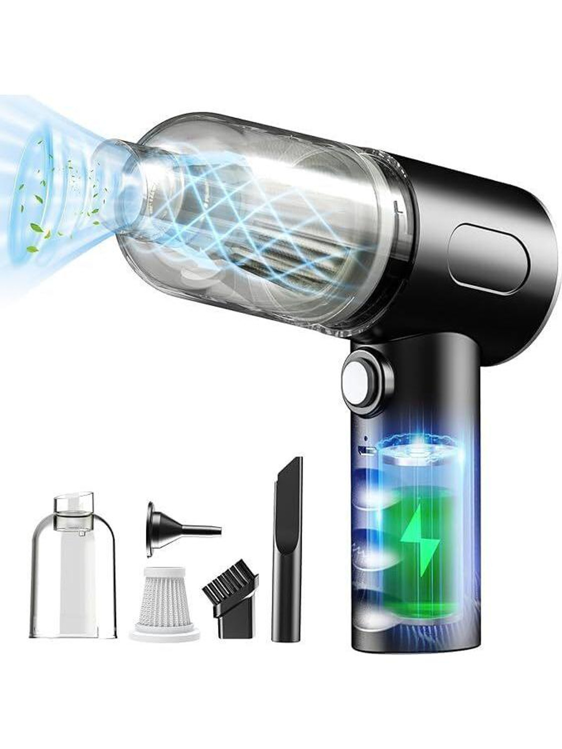 Image of Trendiee Store 3-in-1 Portable Vacuum Cleaner with Blower | USB Rechargeable Wireless Vacuum Window Cleaner with 2 in 1 Mopping and Vacuum