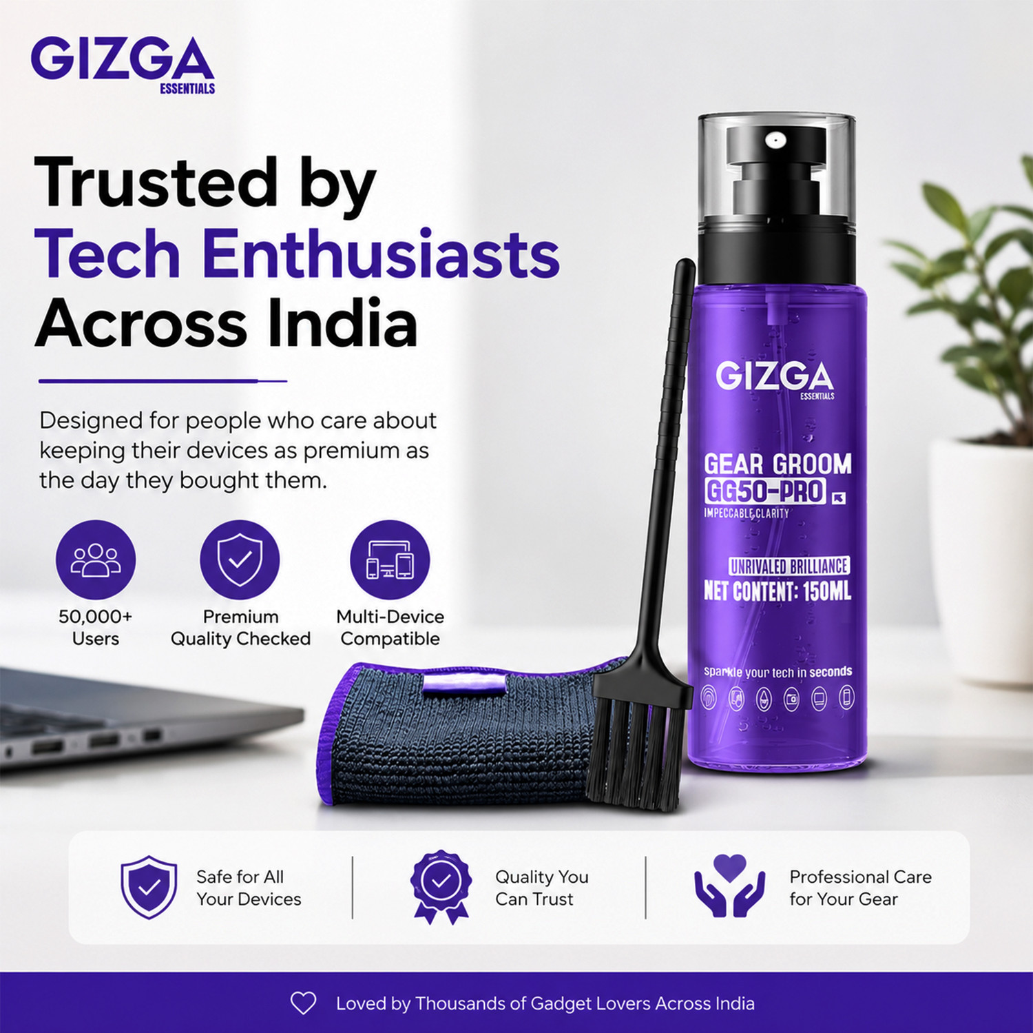 Image of Gizga Essentials 3 in 1 Professional Cleaning Kit for Mobile etc. for Mobiles, Laptops, Computers