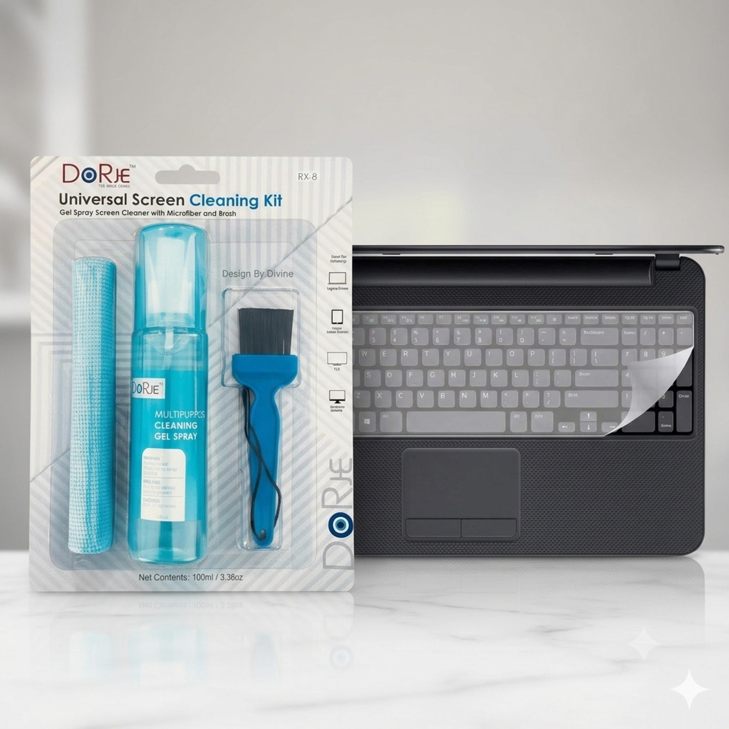 Image of Dorje 3 in 1 Cleaning Kit AND 15 INCH KEYBOARDSKIN Set for Computers, Laptops