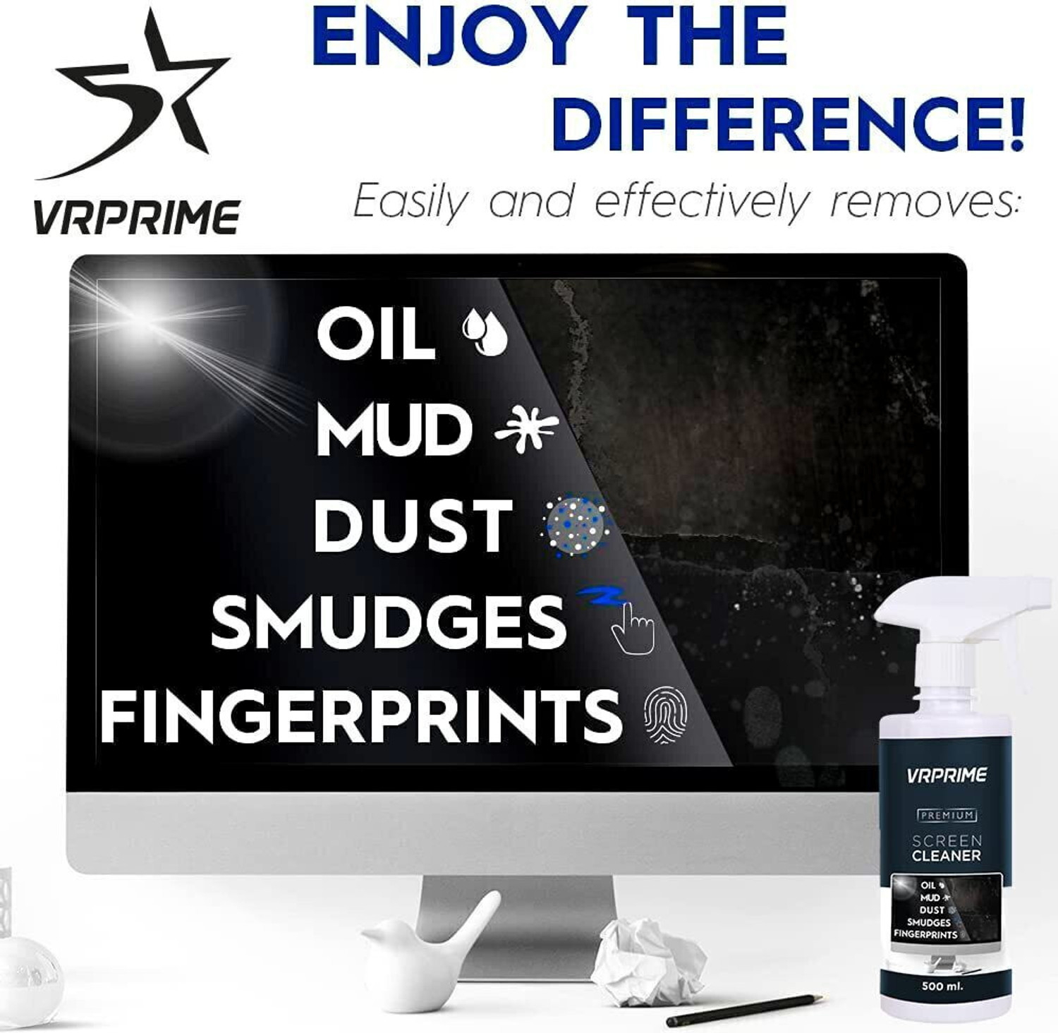 Image of VRPRIME 500ML Laptop Cleaning Kit Screen Cleaner With Large Microfibre Cloth for Computers, Laptops, Mobiles