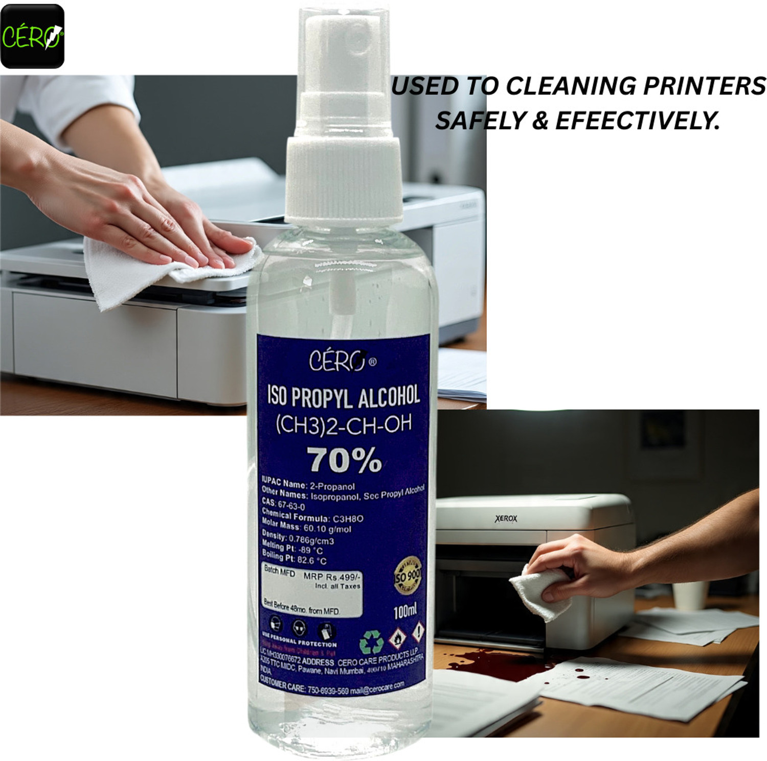 Image of CERO ISOPROPYL ALCOHOL 70% Pure [(CH3)2-CH-OH] CAS: 67-63-0 (100ml) Pack of 2 for Computers, Laptops, Mobiles