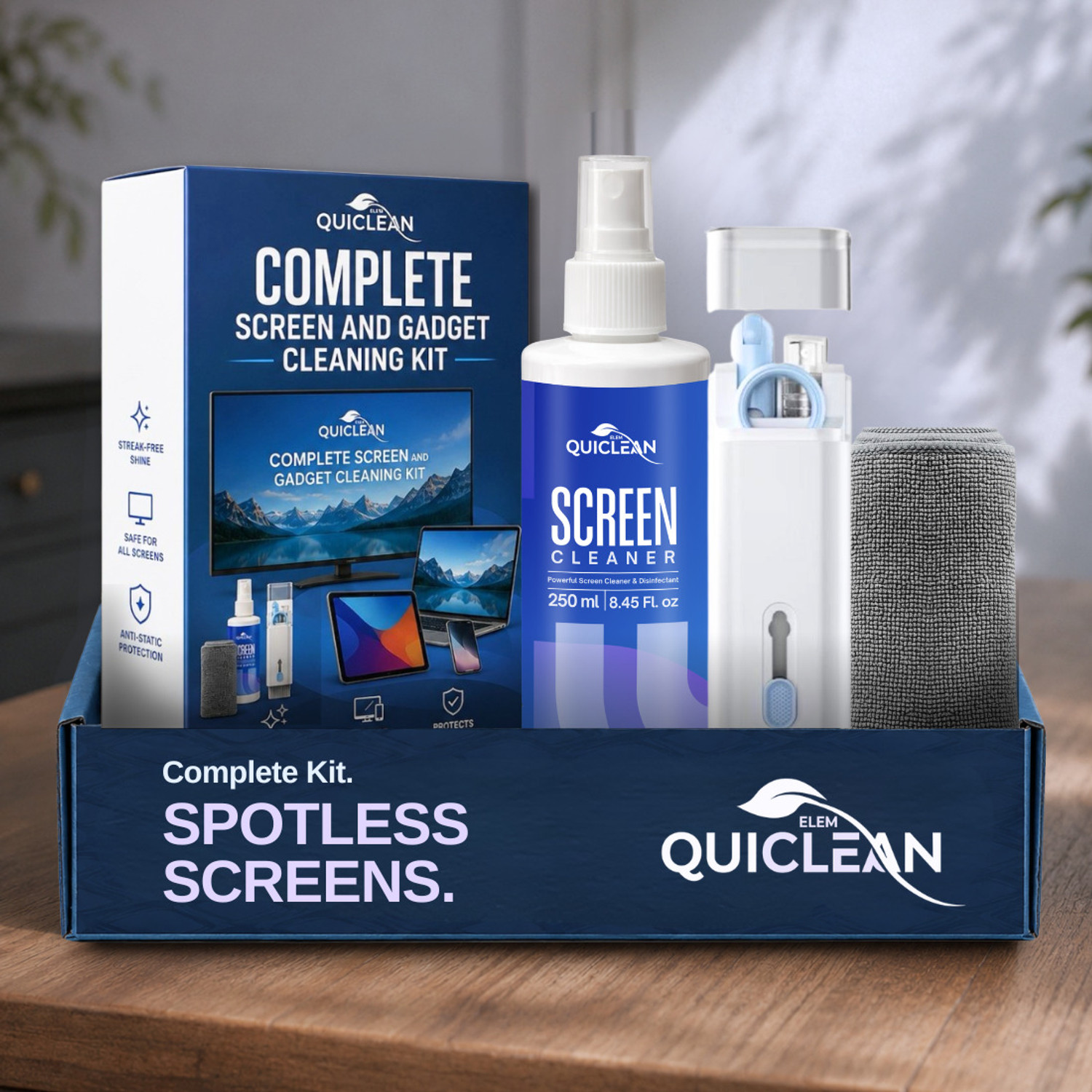 Image of QUICLEAN Laptop & Mobile Screen Cleaner Spray With Microfibercloth & 7-in-1 Cleaning tool for Computers, Mobiles, Laptops, Gaming