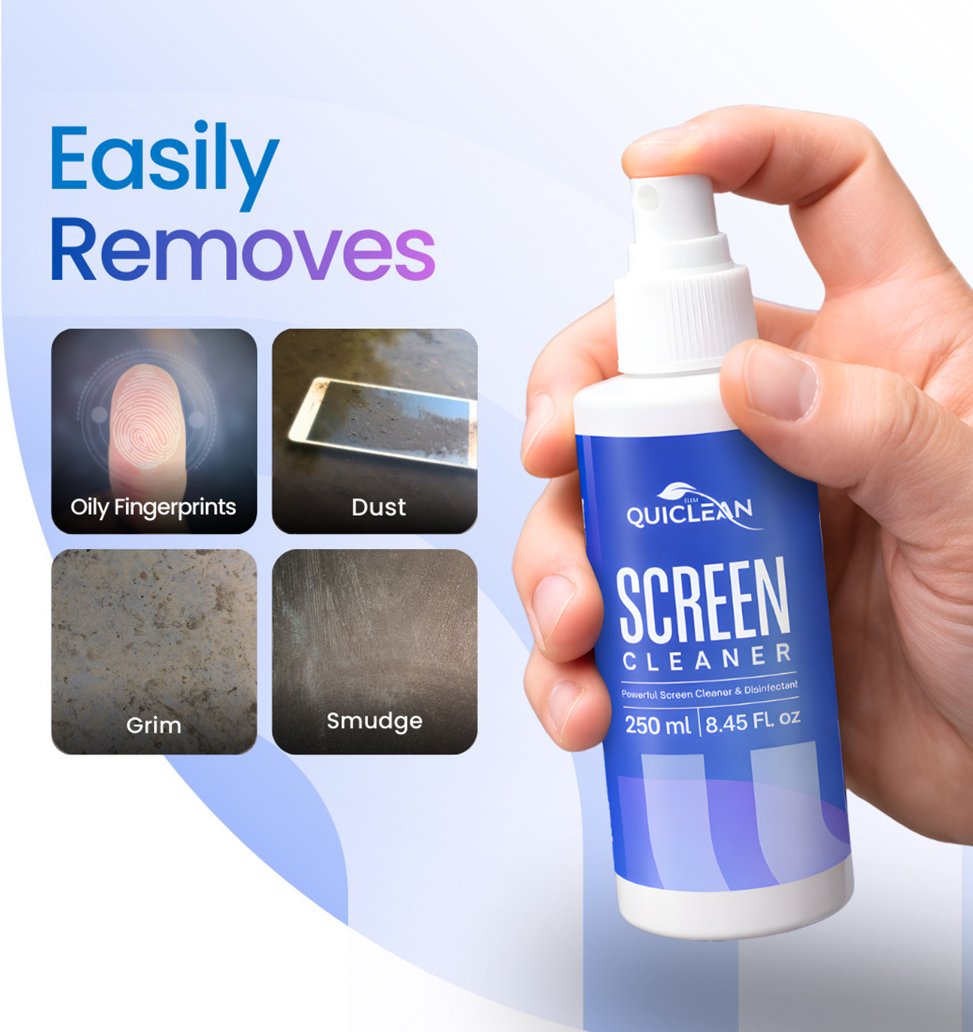 Image of QUICLEAN Laptop & Mobile Screen Cleaner Spray With Microfibercloth & 7-in-1 Cleaning tool for Computers, Mobiles, Laptops, Gaming