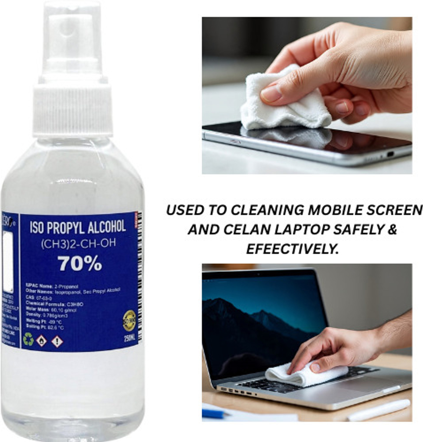 Image of CERO ISOPROPYL ALCOHOL 70% Pure for cleaning (250ml) for Computers, Laptops, Mobiles