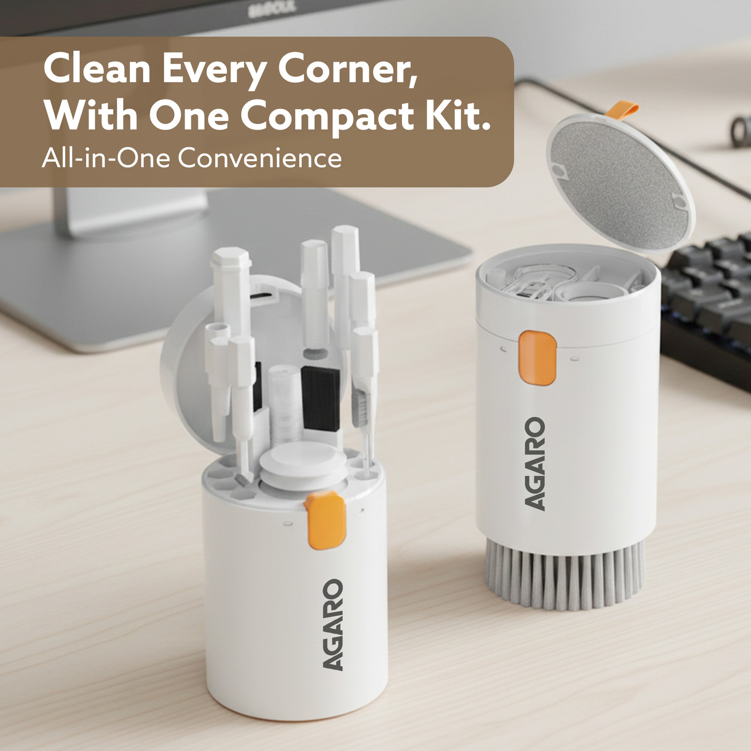 Image of AGARO 20-in-1 Cleaning Kit CK1417 Multifunction Gadget for Tablet, PC, Keyboard for Computers, Laptops, Mobiles, Gaming (Earphones, Dust Blower, Refillable Spray, Brushes & Microfiber Screen Cleaner)