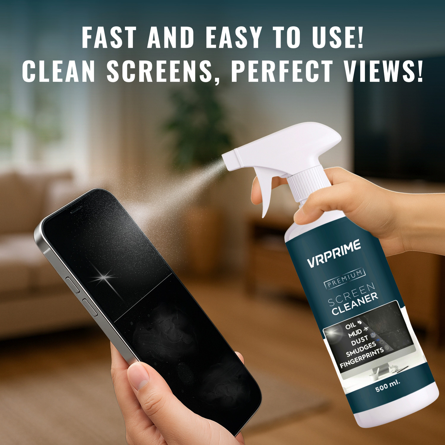 Image of VRPRIME Premium Screen Cleaning Spray with Microfiber Cloth for Laptops, TVs & Mobiles for Computers, Laptops, Mobiles