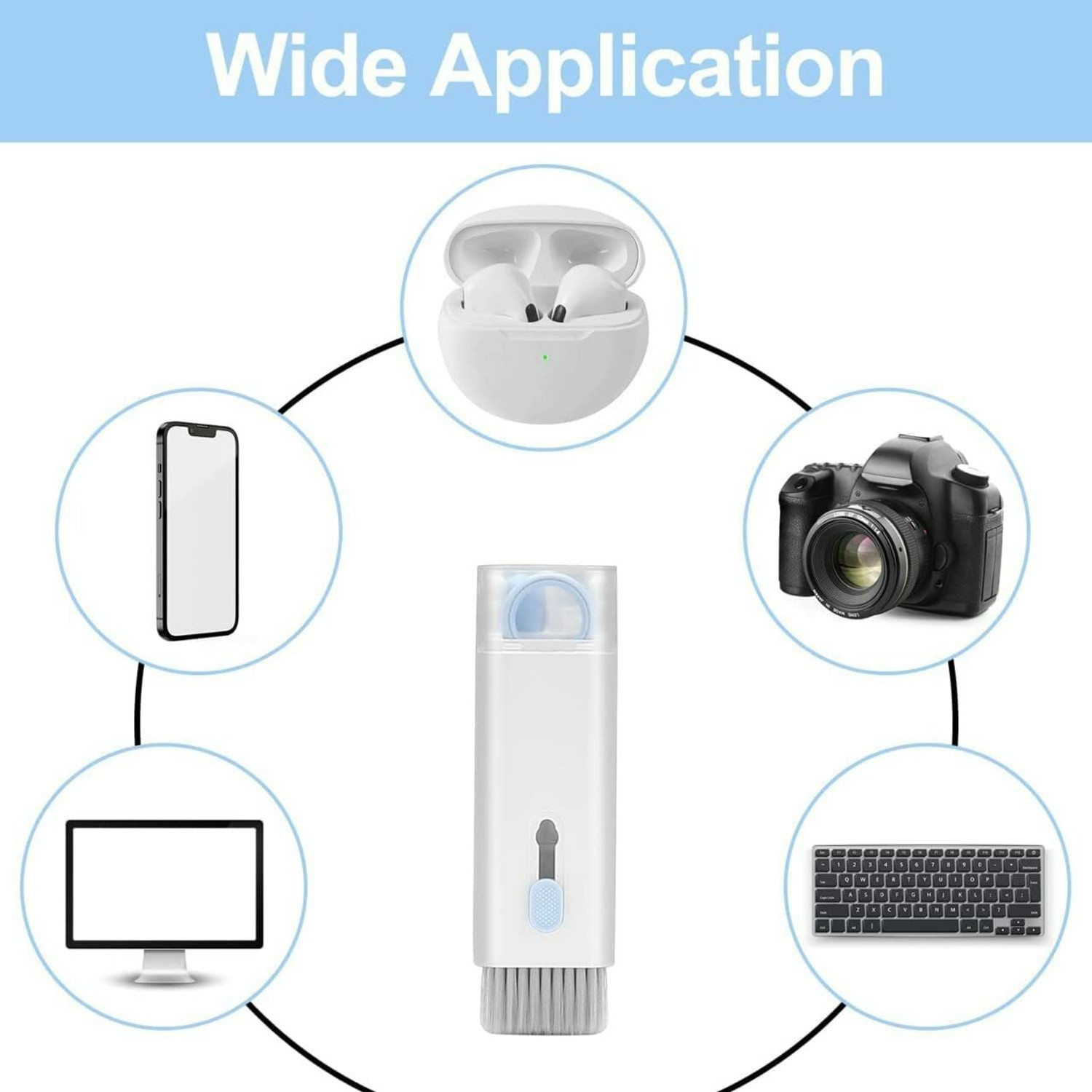 Image of Dherik Tradworld 7 in 1 Electronic Cleaner kit, Cleaning Kit for Monitor Keyboard Airpods MacBook for Computers, Gaming, Laptops, Mobiles (iPad iPhone iPod, Screen Dust Brush Including Soft Sweep, Swipe Cleaner Pen)