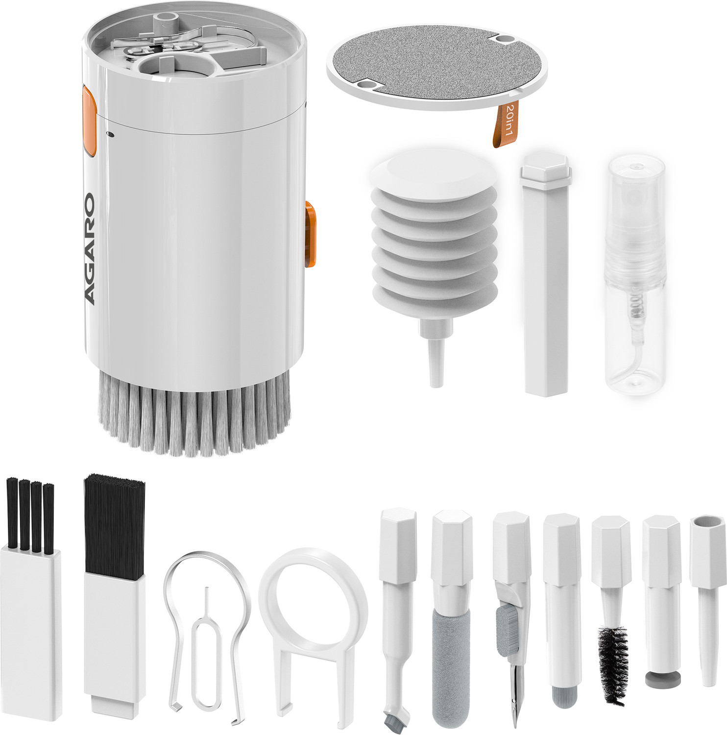 Image of AGARO 20-in-1 Cleaning Kit CK1417 Multifunction Gadget for Tablet, PC, Keyboard for Computers, Laptops, Mobiles, Gaming (Earphones, Dust Blower, Refillable Spray, Brushes & Microfiber Screen Cleaner)