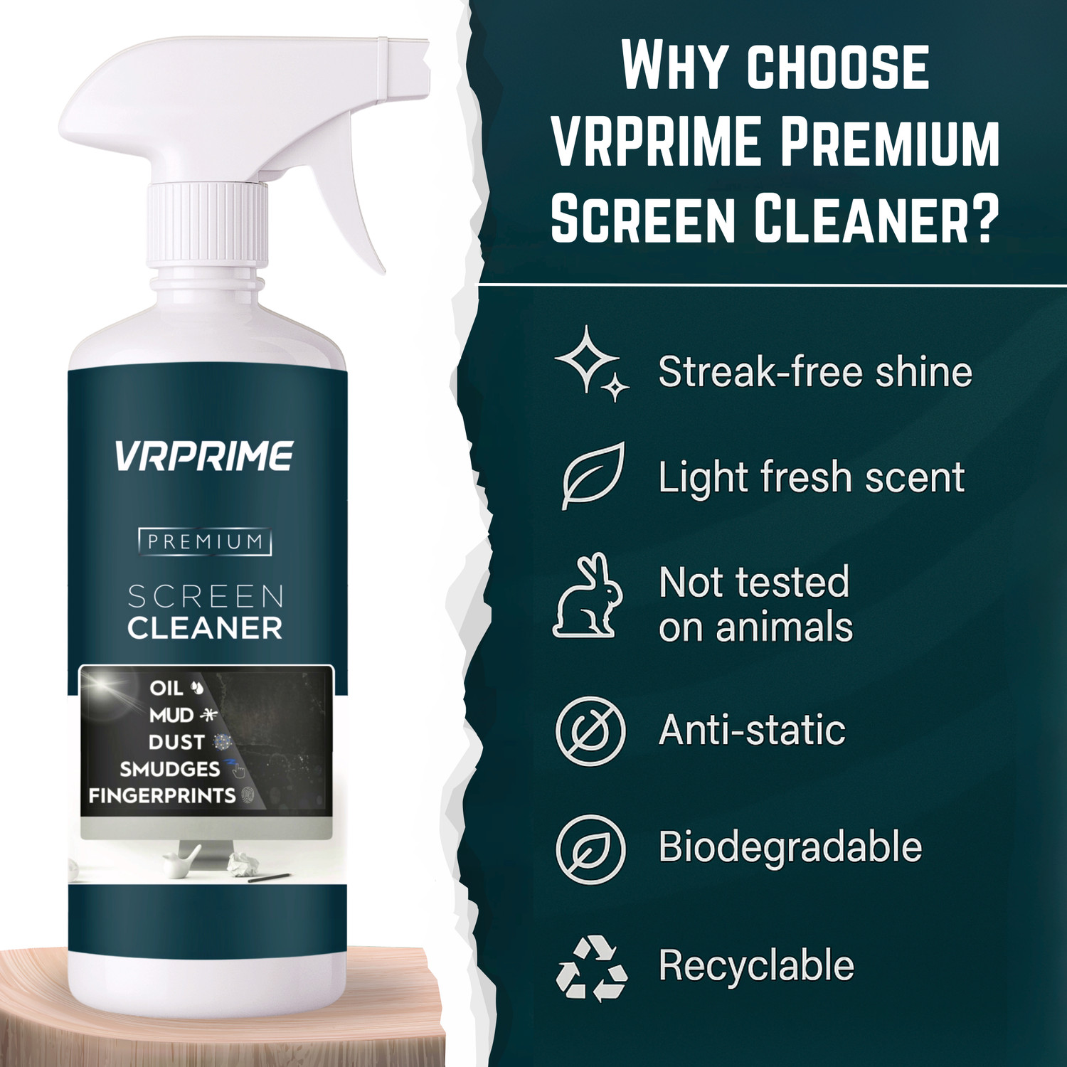 Image of VRPRIME Premium Screen Cleaning Spray with Microfiber Cloth for Laptops, TVs & Mobiles for Computers, Laptops, Mobiles