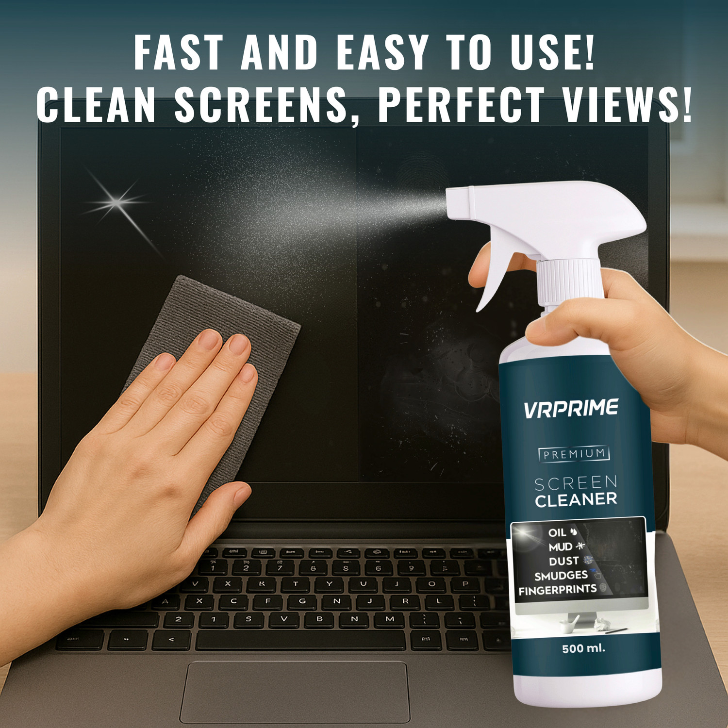 Image of VRPRIME Premium Screen Cleaning Spray with Microfiber Cloth for Laptops, TVs & Mobiles for Computers, Laptops, Mobiles