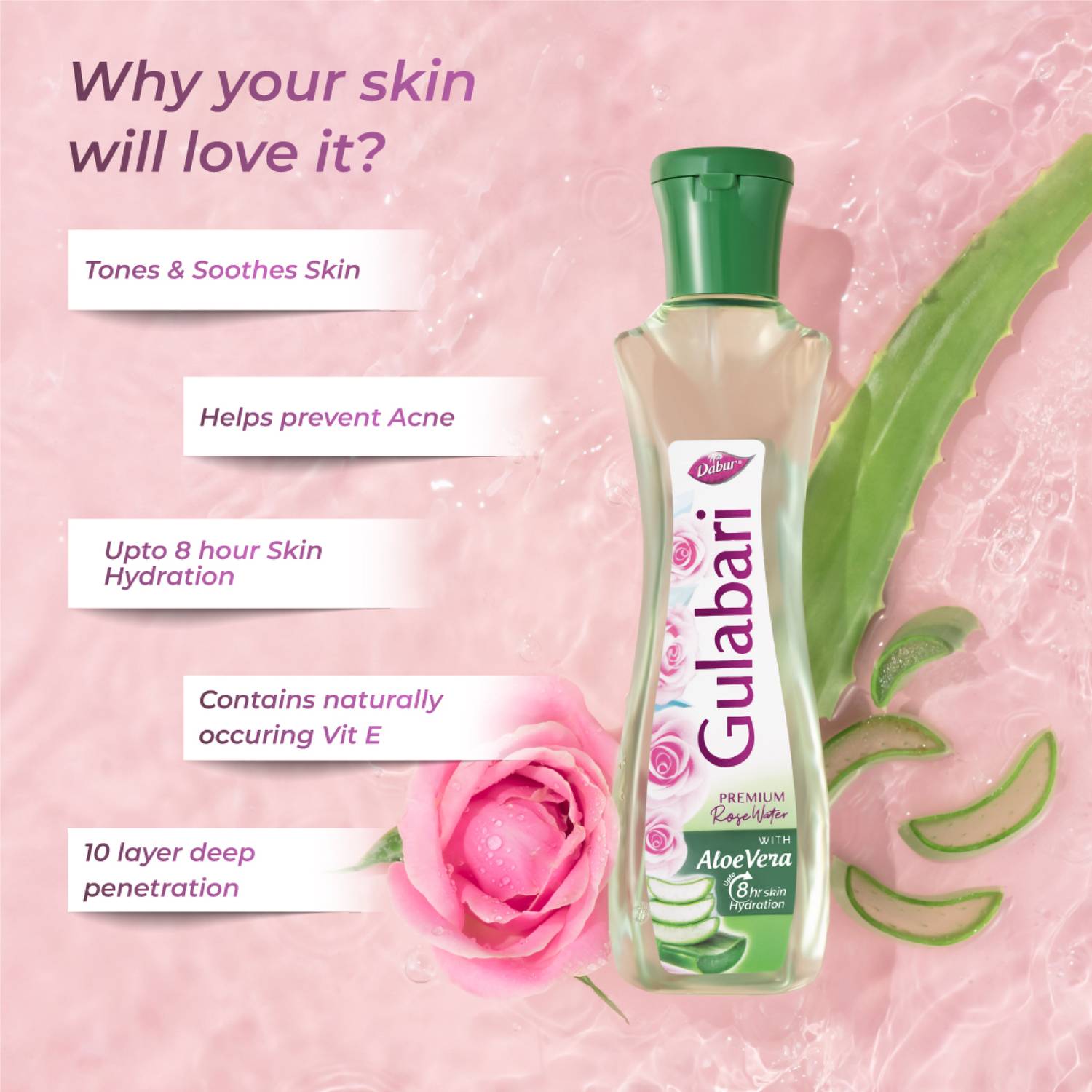 Dabur Gulabari Rose Water with Aloe Vera - Image 4