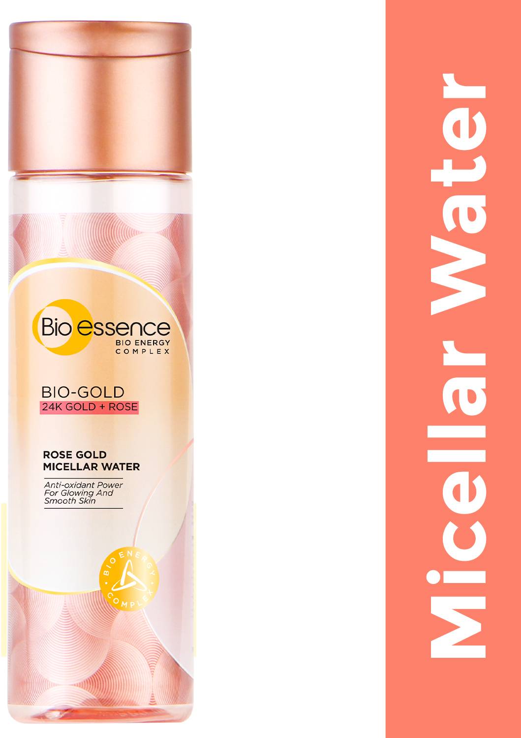 Bio-Essence 24K Rose Gold Micellar Water, Waterproof Makeup Remover Liquid Face Wash