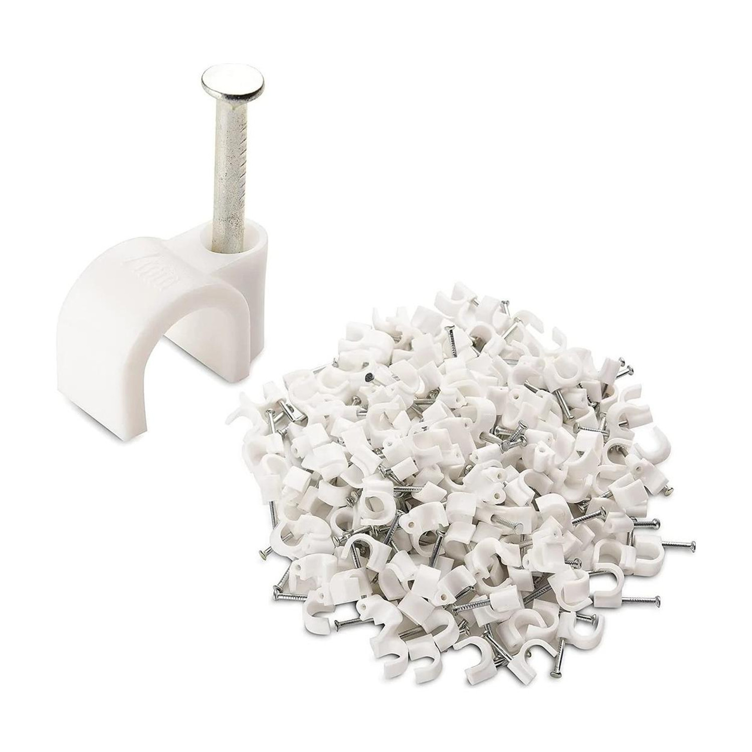 Image of FABSH Nail Cable Clips with Steel Nail 6mm Plastic and Metal Cable Clips