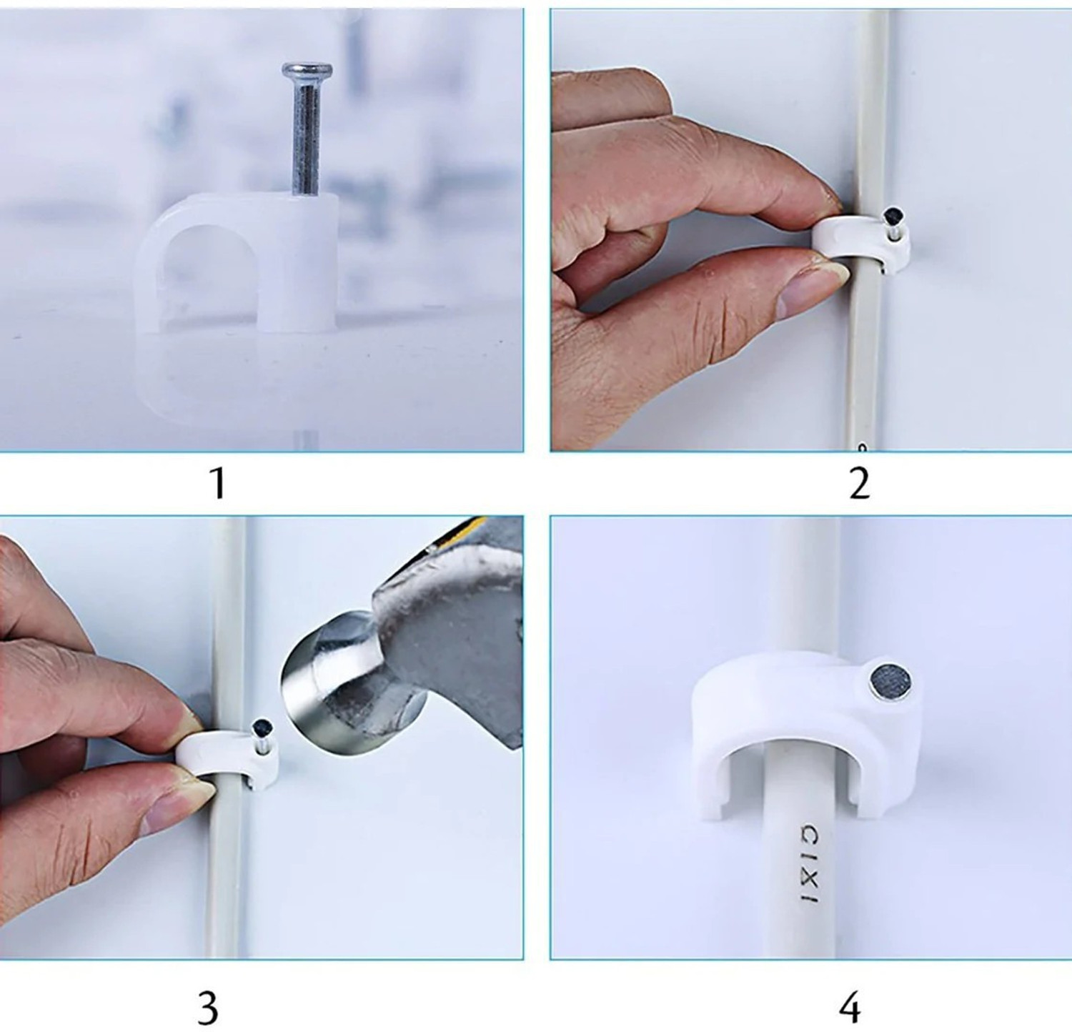 Image of FABSH Nail Cable Clips with Steel Nail 6mm Plastic and Metal Cable Clips