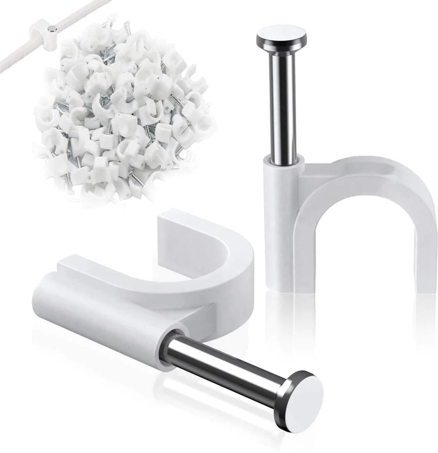 Image of FABSH Nail Cable Clips with Steel Nail 6mm Plastic and Metal Cable Clips