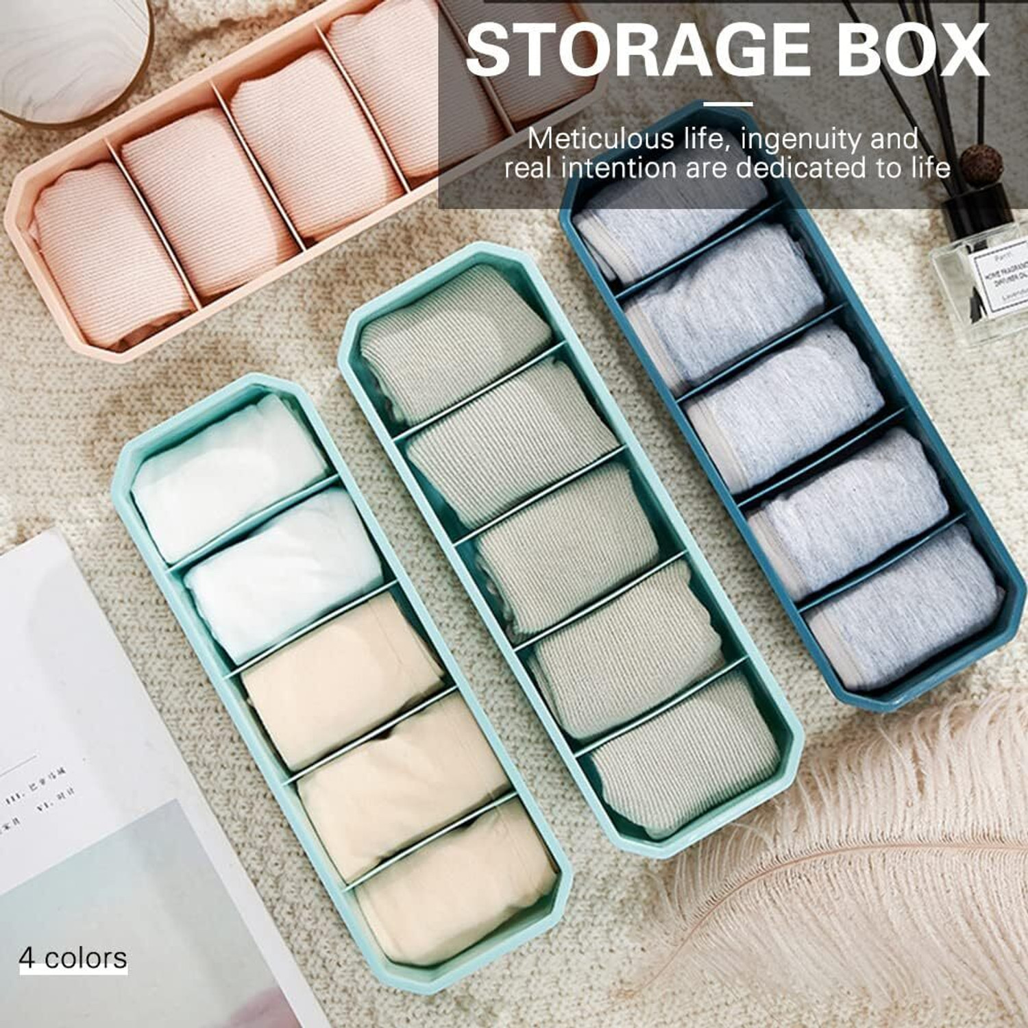 Image of CORVIN 4 Piece Socks Organizer Multipurpose Storage Box Organizer Drawer Divider