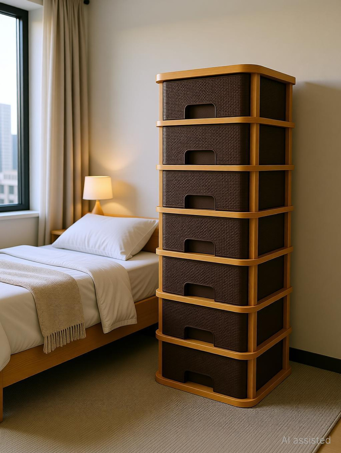 Image of MAXTID 7 Brown Nakoda Plastic Wardrobe Clothes:Versatile Cupboard Free Standing Drawer Divider