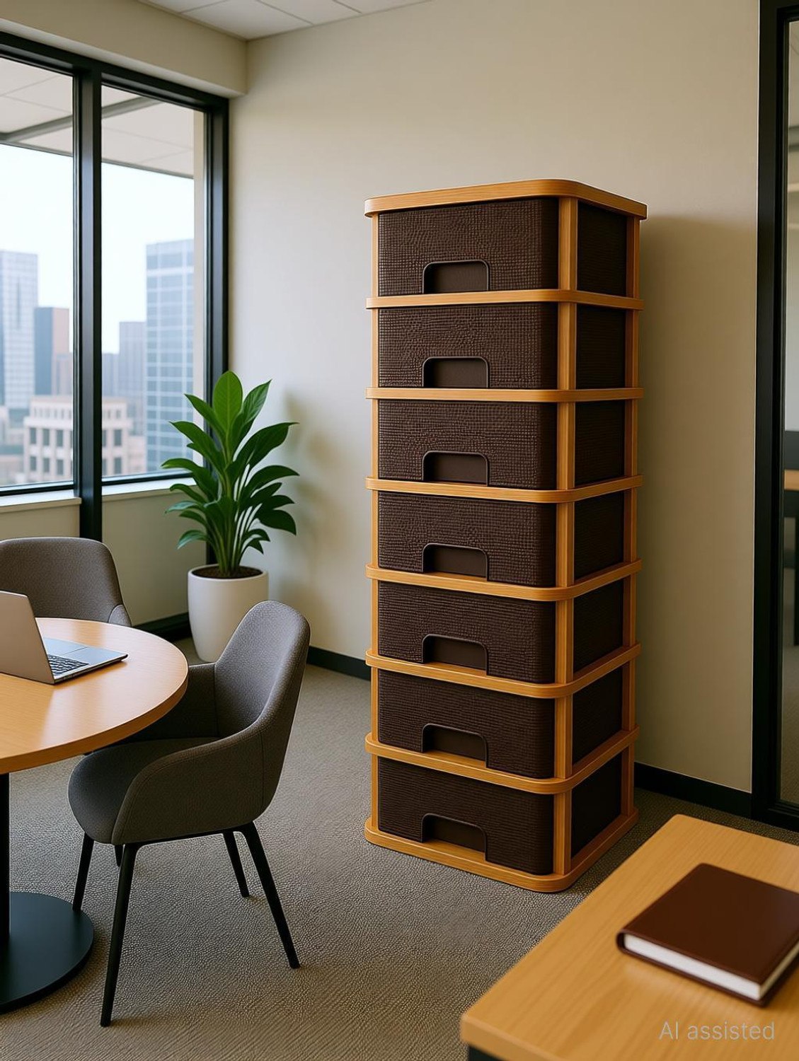 Image of MAXTID 7 Brown Nakoda Plastic Wardrobe Clothes:Versatile Cupboard Free Standing Drawer Divider