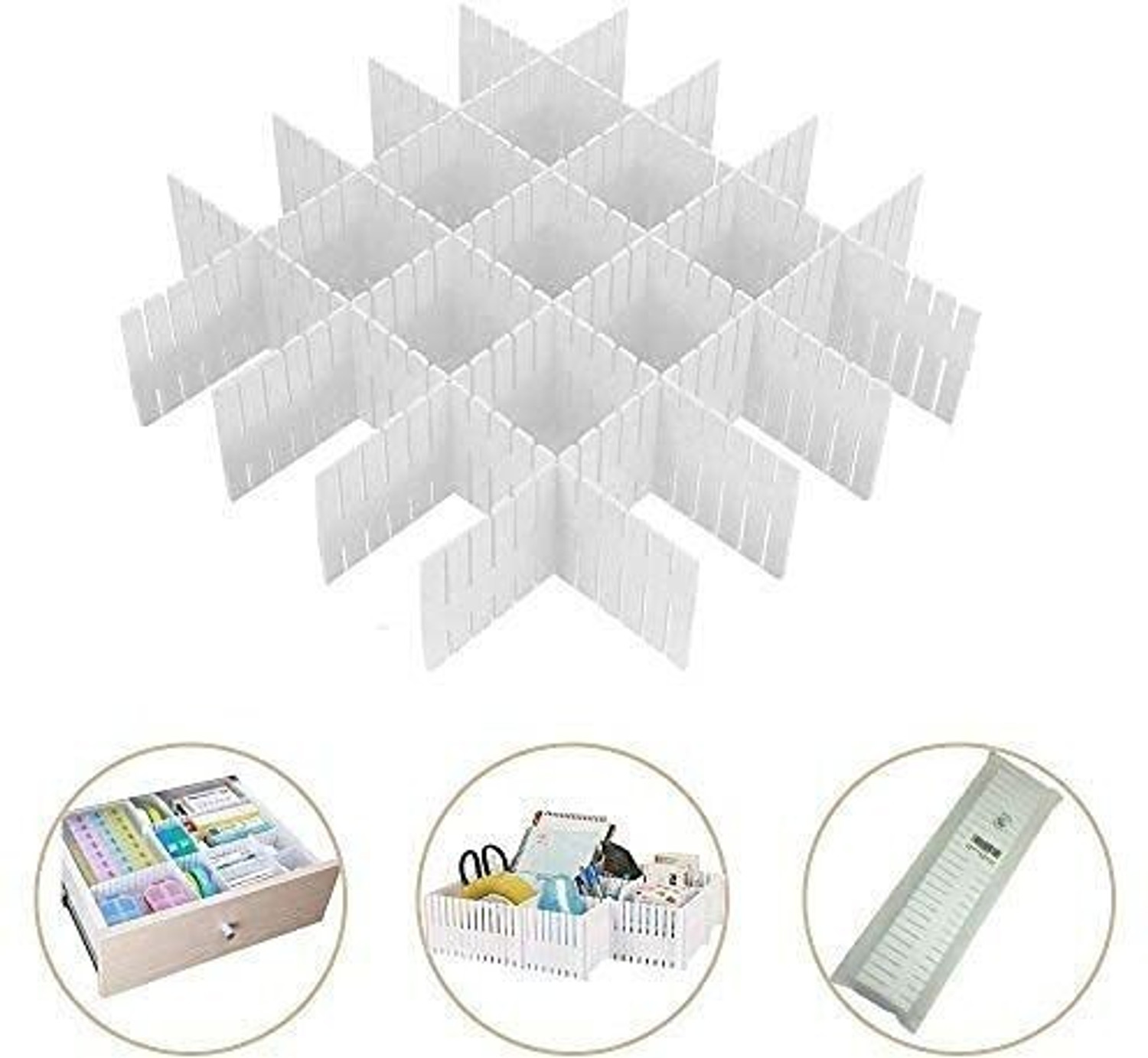 Image of NH WORLD 12 PCs Adjustable Stretchable Interlocking Drawer Clapboard Divider /Grid Closet Sorting Partition /Plastic Strips Separators cabinet Storage box organizer| Clothes /Socks /Makeup,12 Pc Drawer Divider