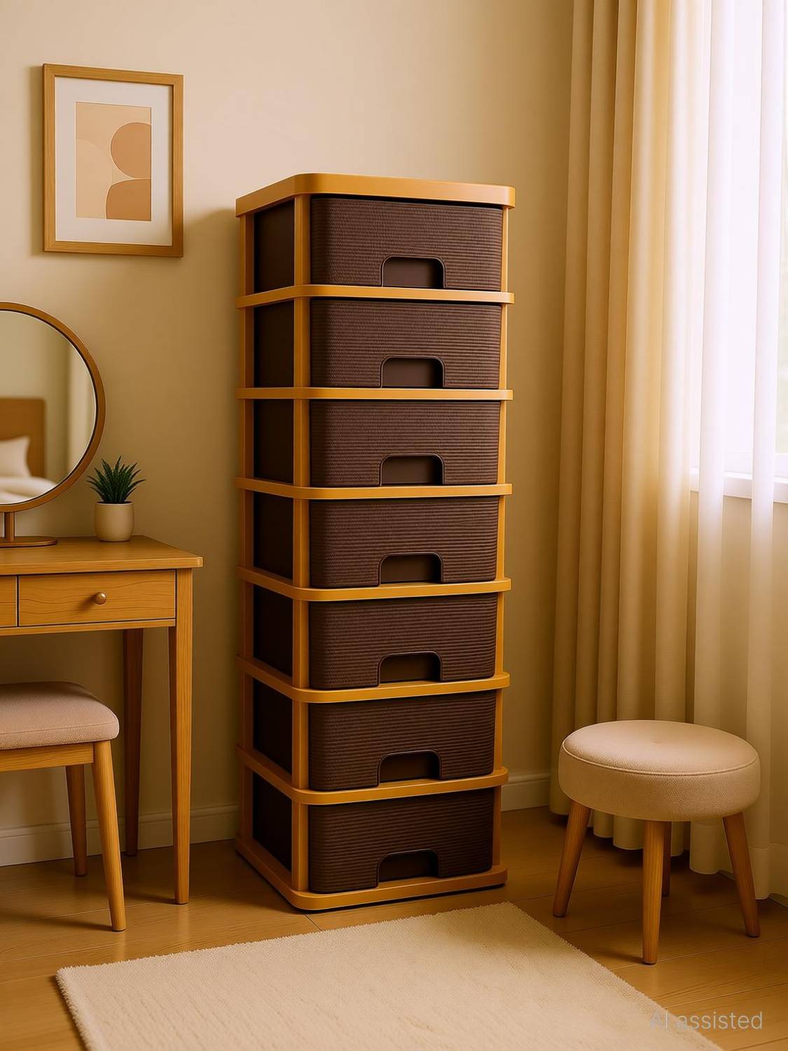 MAXTID 7 Brown Nakoda Plastic Cosmetic&Make-up Organizer Drawer Standing Cabinet Drawer Divider