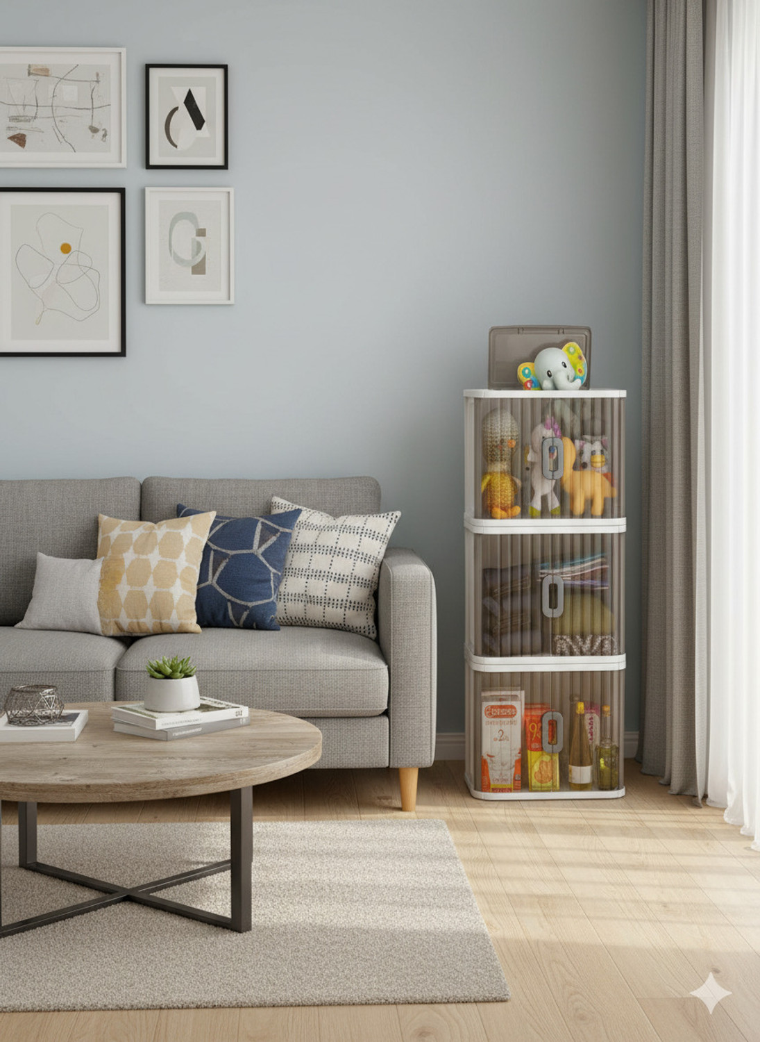 Image of Dreamy Days 3-Tier Plastic Storage Drawer Unit, White and Smoke Grey, Drawer Divider