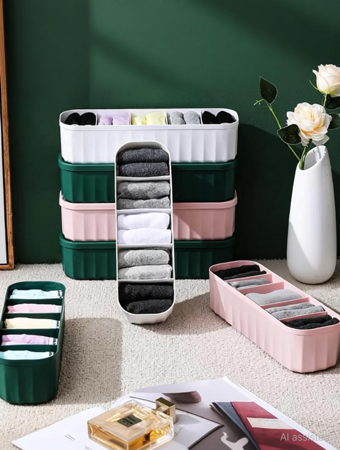 Image of Stylex Store 4 Pcs Wardrobe storage box For Underwear And Sock, Organizer Drawer Divider Closet Divider