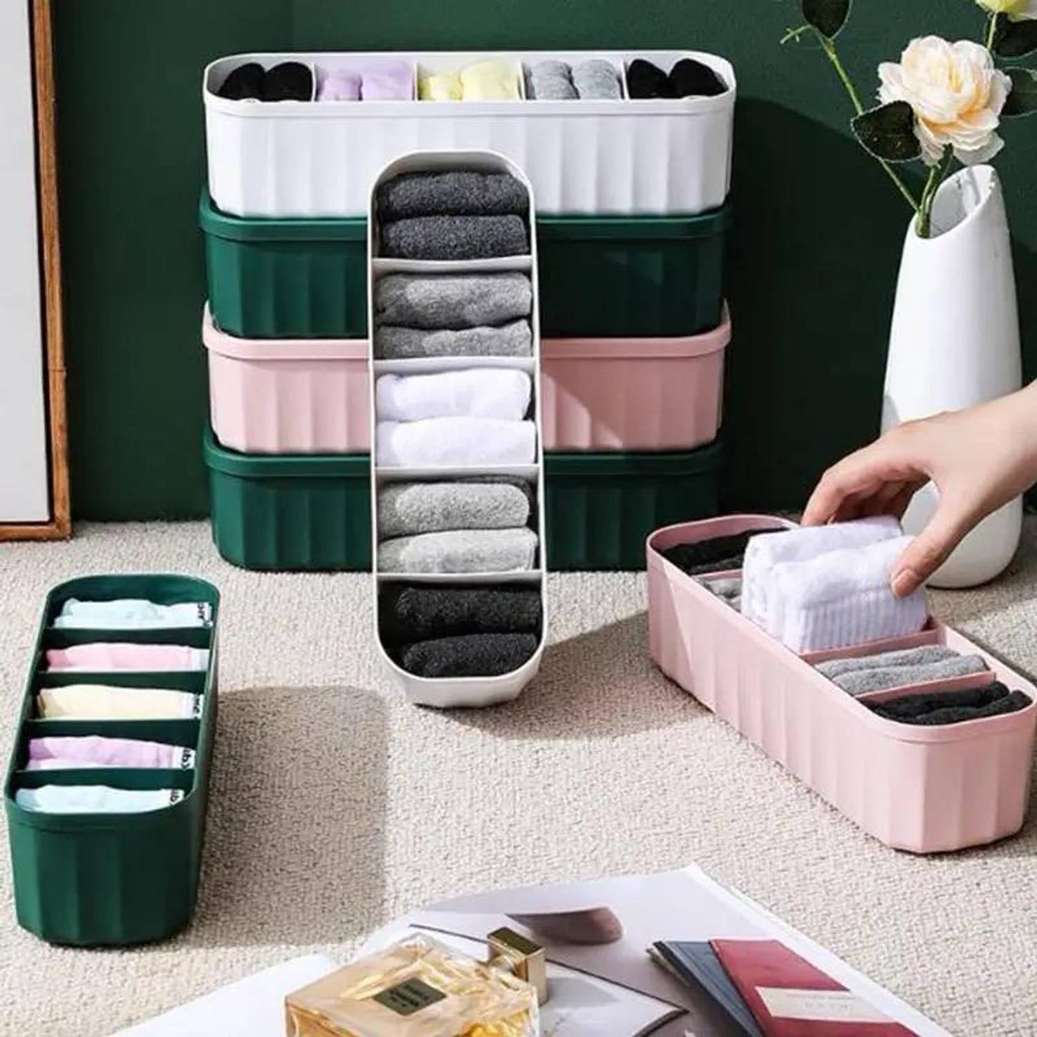Stylex Store 4 Pcs Wardrobe storage box For Underwear And Sock, Organizer Drawer Divider Closet Divider
