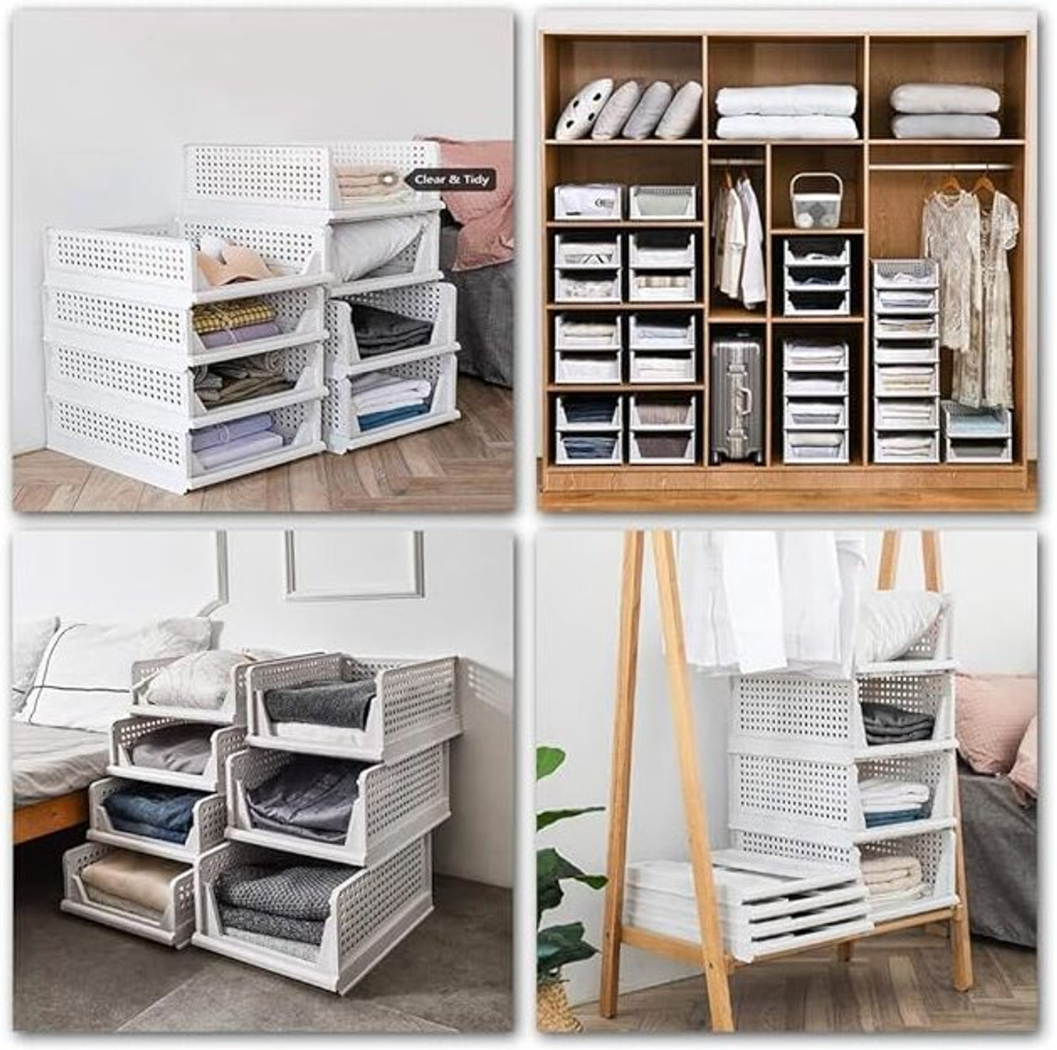 Image of Umax Multipurpose 5 Stackable Clothes Organizer Space Saving Wardrobe Storage Baskets Closet Divider (Plastic)