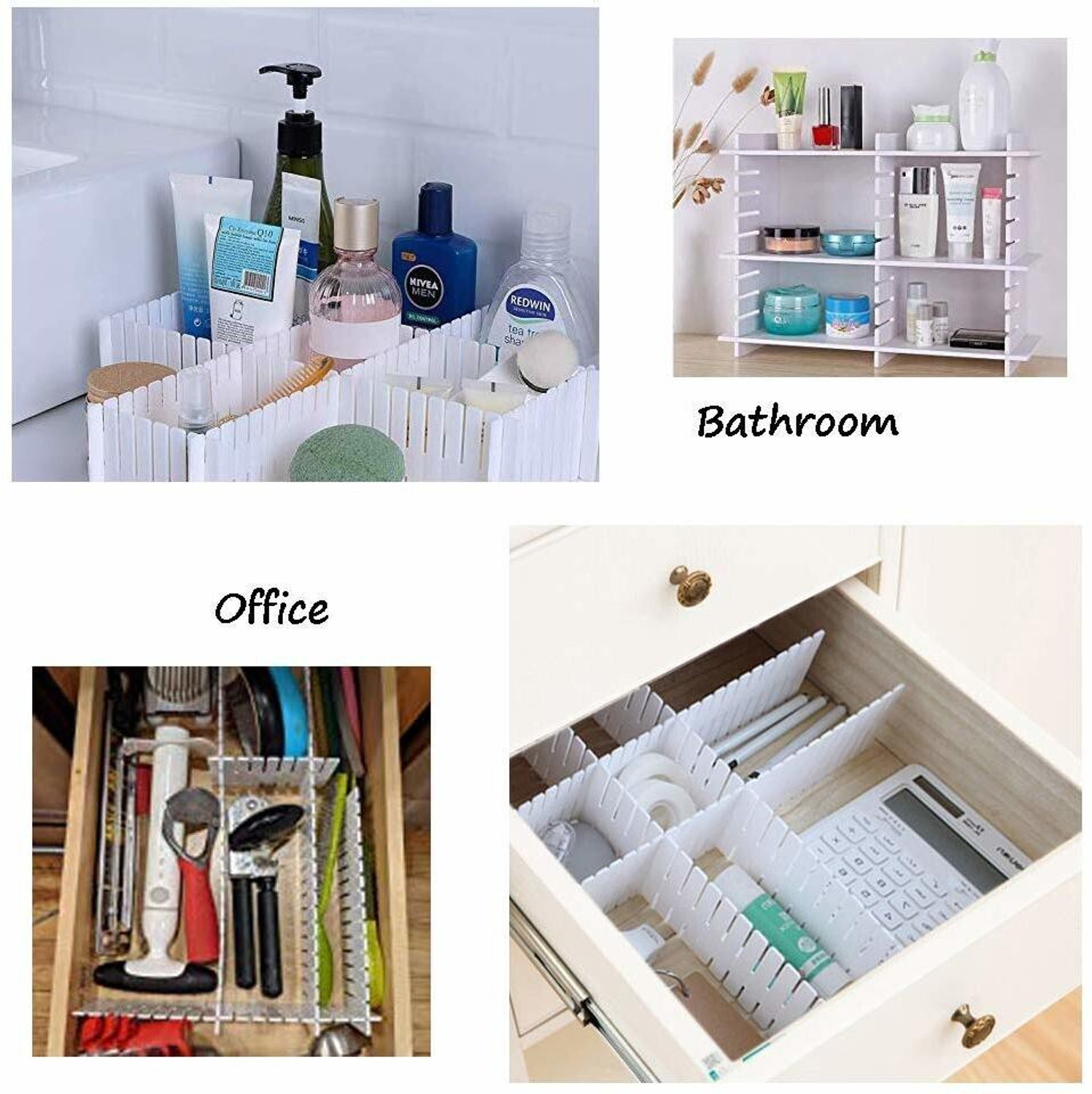 Image of NH WORLD 12 PCs Adjustable Stretchable Interlocking Drawer Clapboard Divider /Grid Closet Sorting Partition /Plastic Strips Separators cabinet Storage box organizer| Clothes /Socks /Makeup,12 Pc Drawer Divider