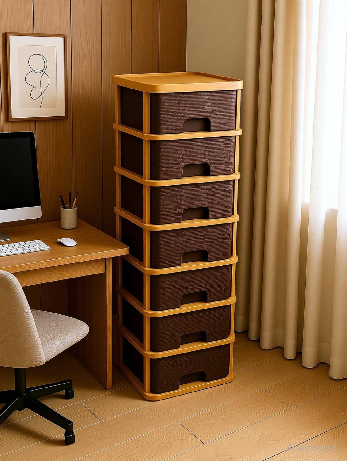 MAXTID 7 Layer Brown Nakoda Plastic Modular Organizer for Home Hospital,Parlour,school Drawer Divider