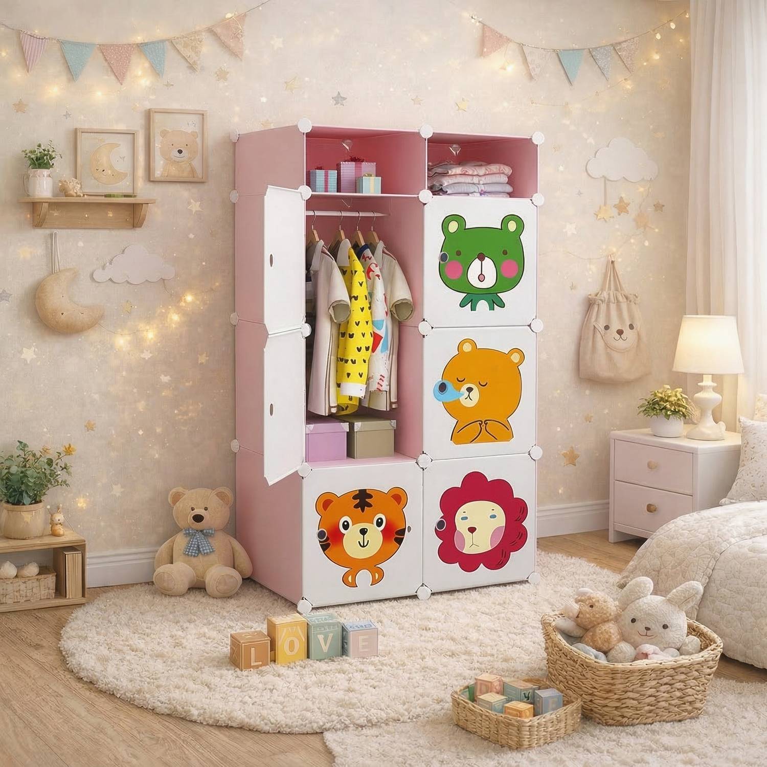 AK10ZONE Cartoon Wardrobe Storage Cabinet – 6+2 CUBE Organizer Drawer Divider