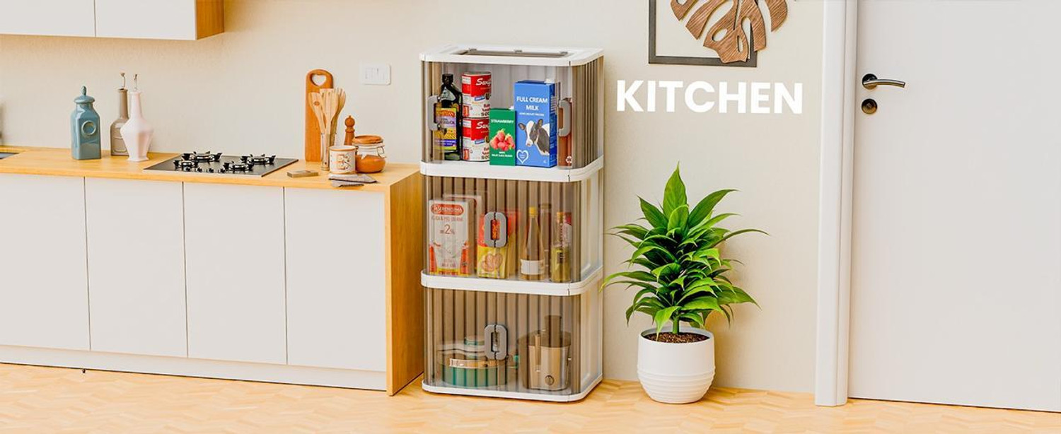 Image of Dreamy Days 3-Tier Plastic Storage Drawer Unit, White and Smoke Grey, Drawer Divider