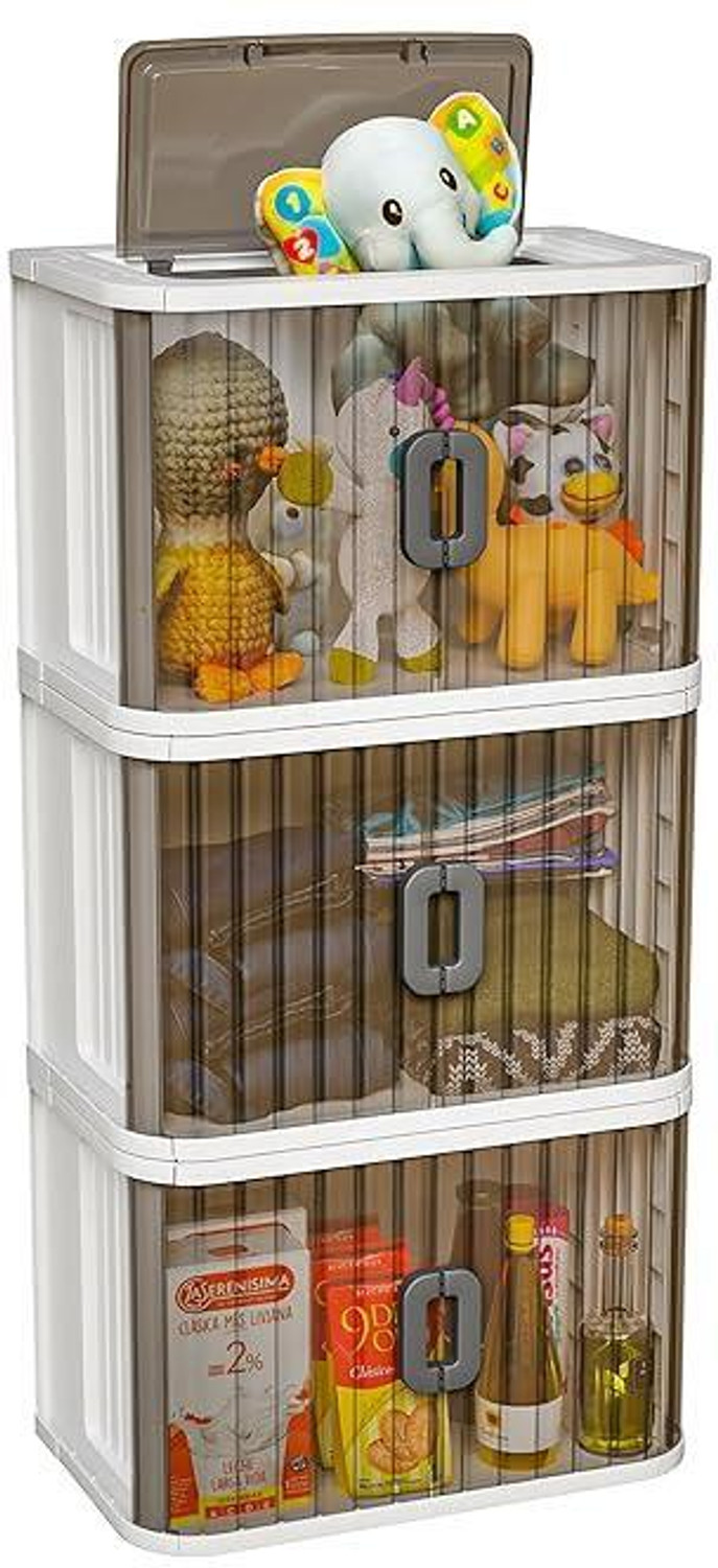 Image of Dreamy Days 3-Tier Plastic Storage Drawer Unit, White and Smoke Grey, Drawer Divider