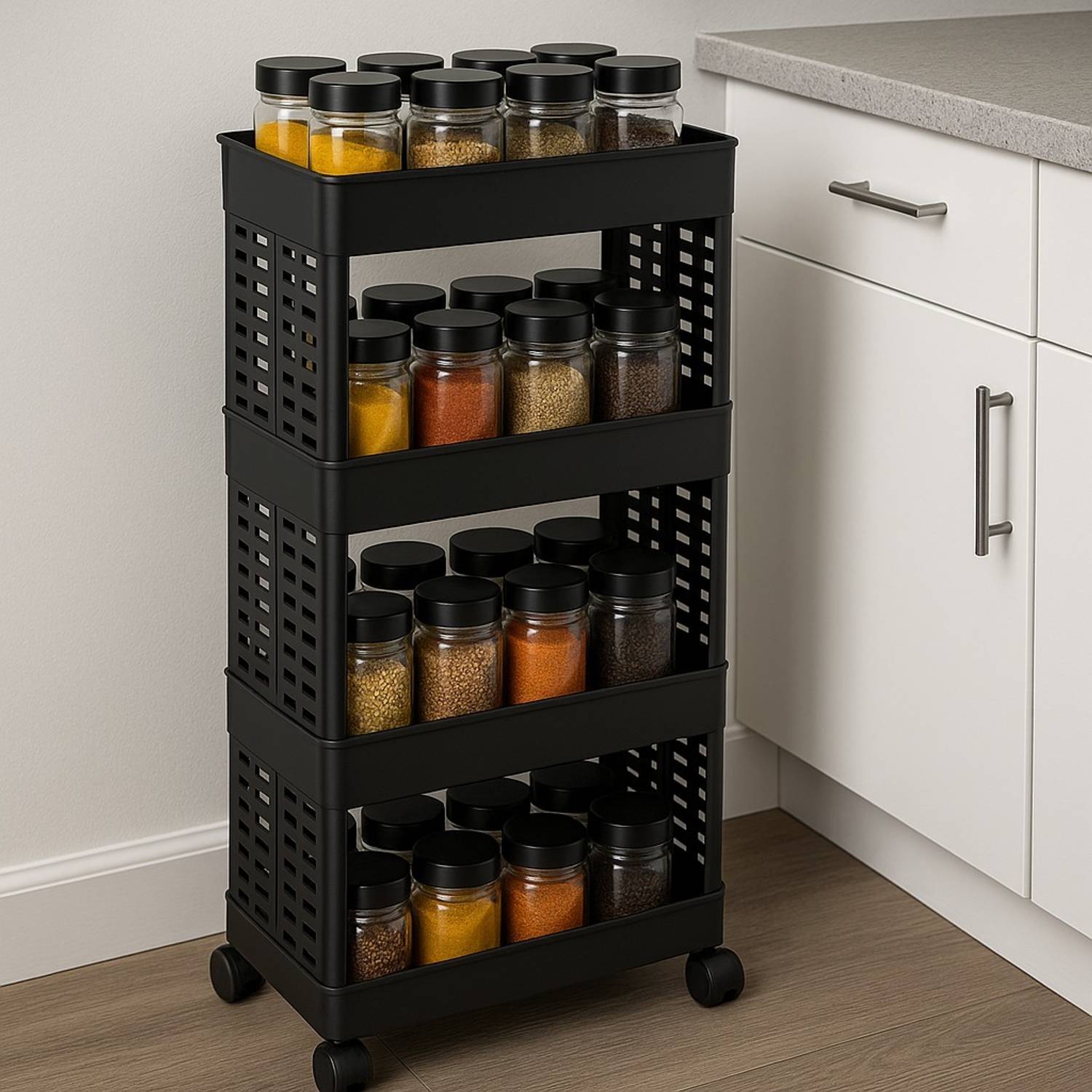 MAXTID 4 Layer Black Super Spice Rack Kitchen Trolly Plastic Cutlery Kitchen Drawer Divider