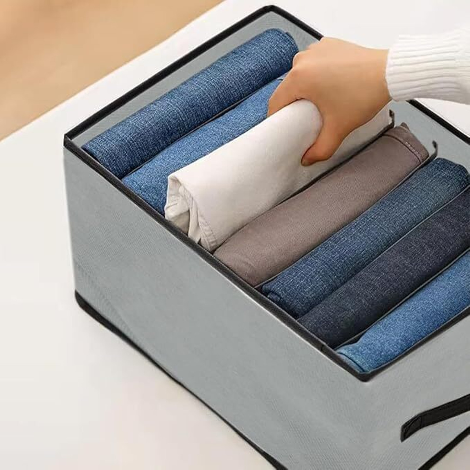 Image of Crownsy 7 Grids Clothes Drawer Organizer Non-Woven Wardrobe for Jeans,Tshirt Storage Box