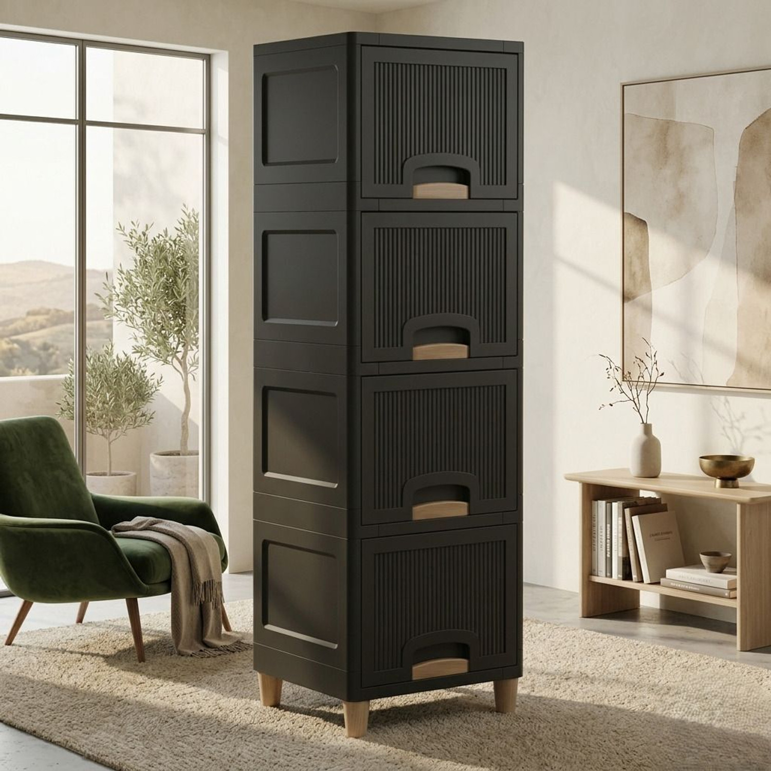 Image of GROTHEORY 4 Compartment Slim Cabinet for Narrow Kitchen for Household Drawer Divider