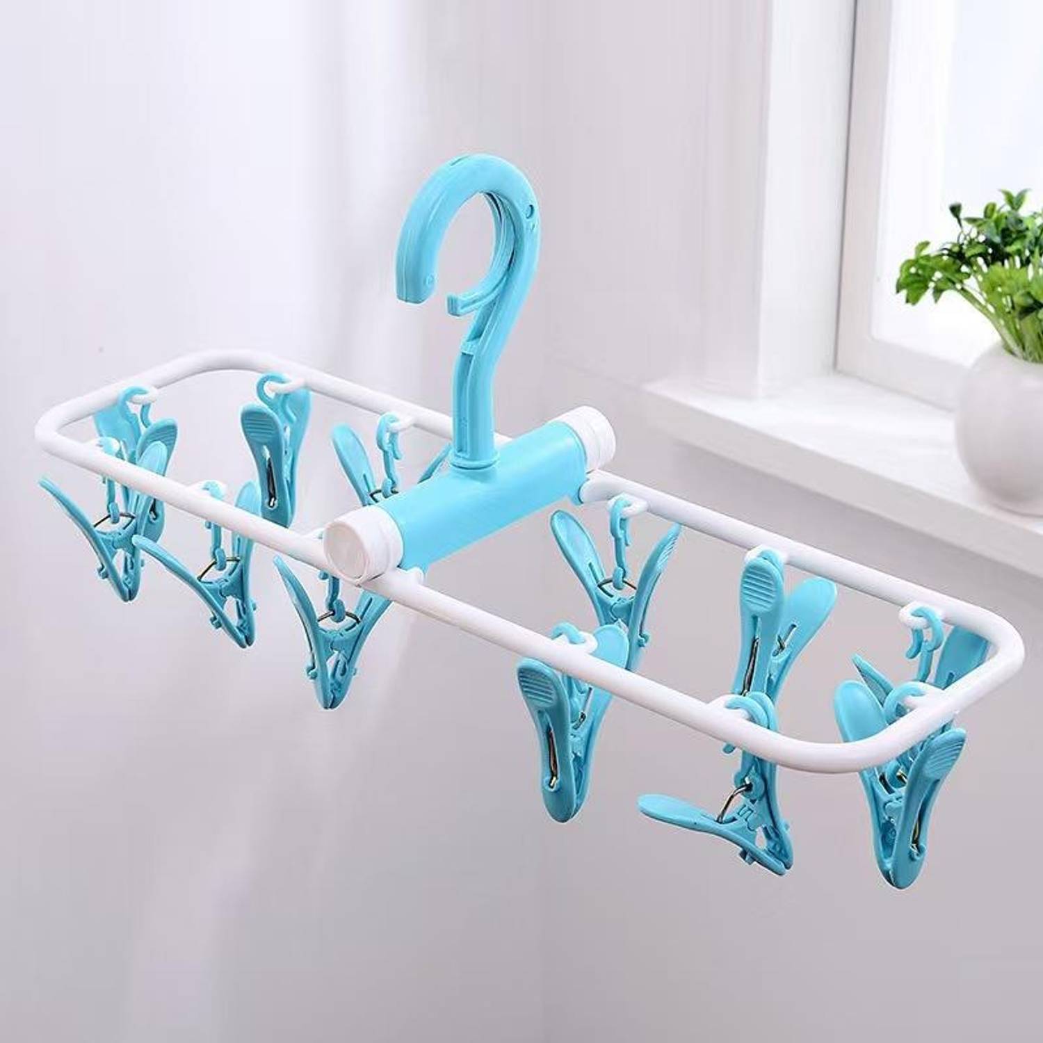 BERRIX Multipurpose Clip Hanger | 12 Clips | 360° Rotating | Space Saving Laundry Dryer Plastic Cloth Clips