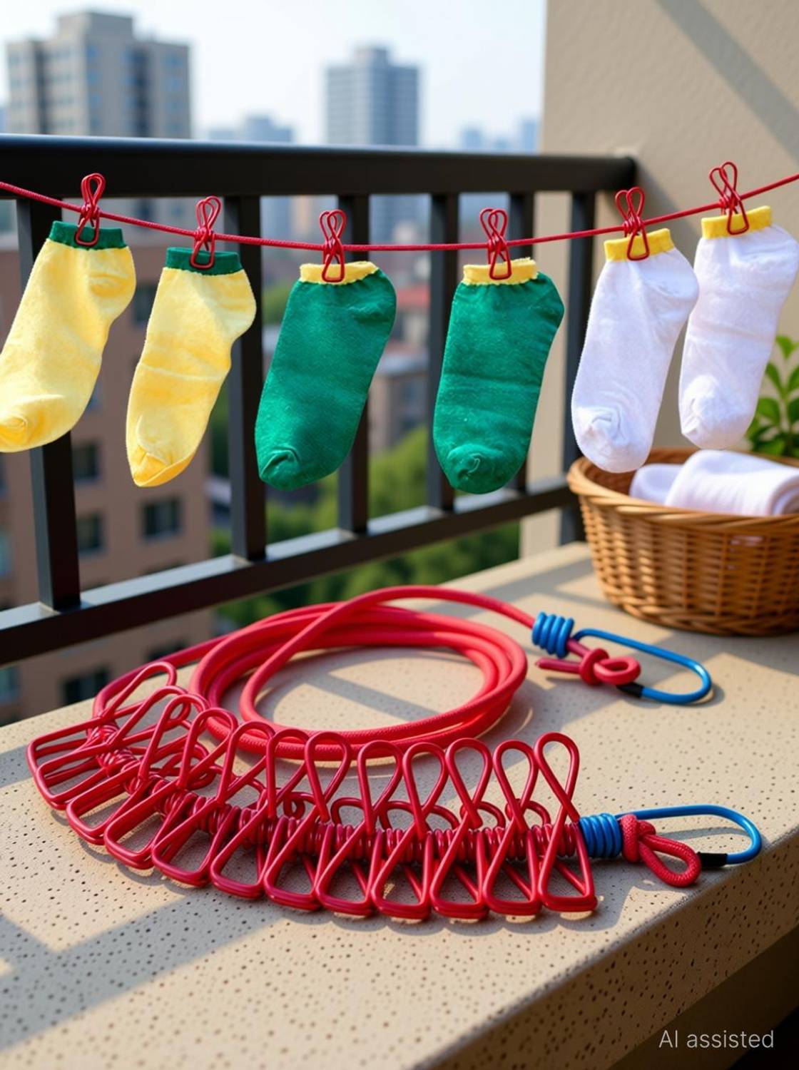 AVNAM Cloth-Drying Rope with Hooks Elastic Cloth Hanging 12 Clips Plastic, Steel Cloth Clips