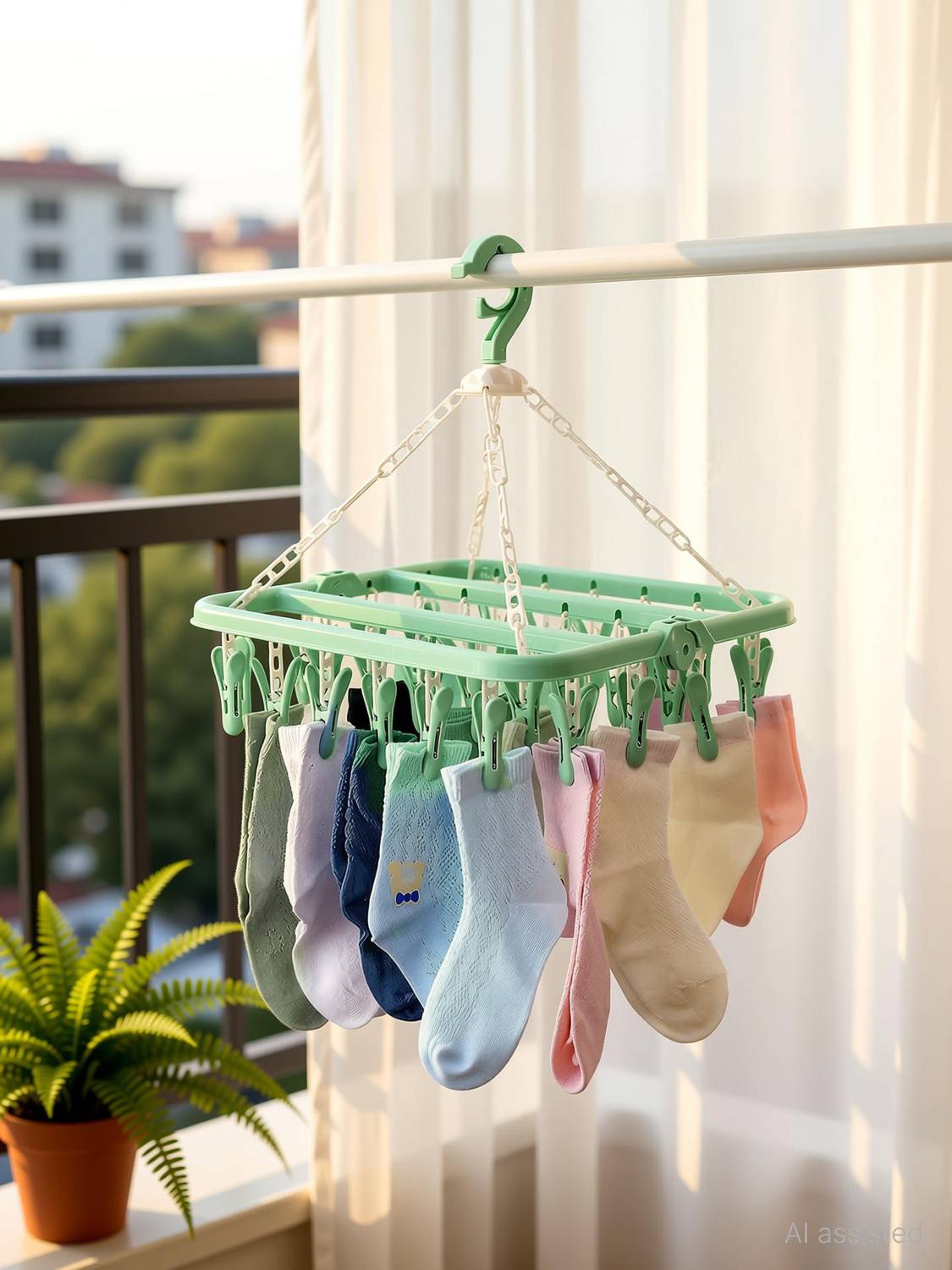 WALLOPH Baby Cloth Clip Celling hanger/Cloth Dryer/Clothes Drying Stand/ 28 Plastic Cloth Clips